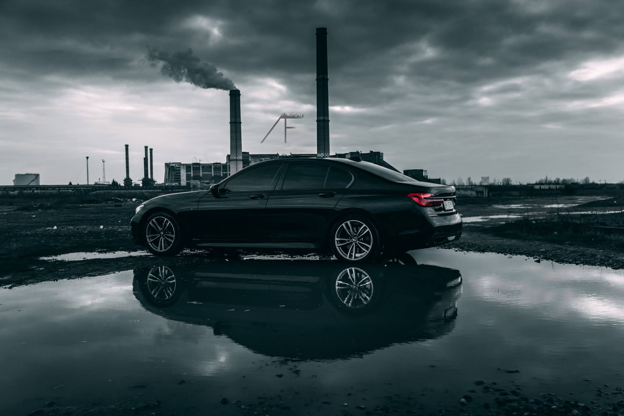 no people, nature, building exterior, GajuKYD, reflection, smoke stack, environmental issues, environment, 1080P, car, motor vehicle, transportation, BMW Seria 7 G12, HD Wallpaper