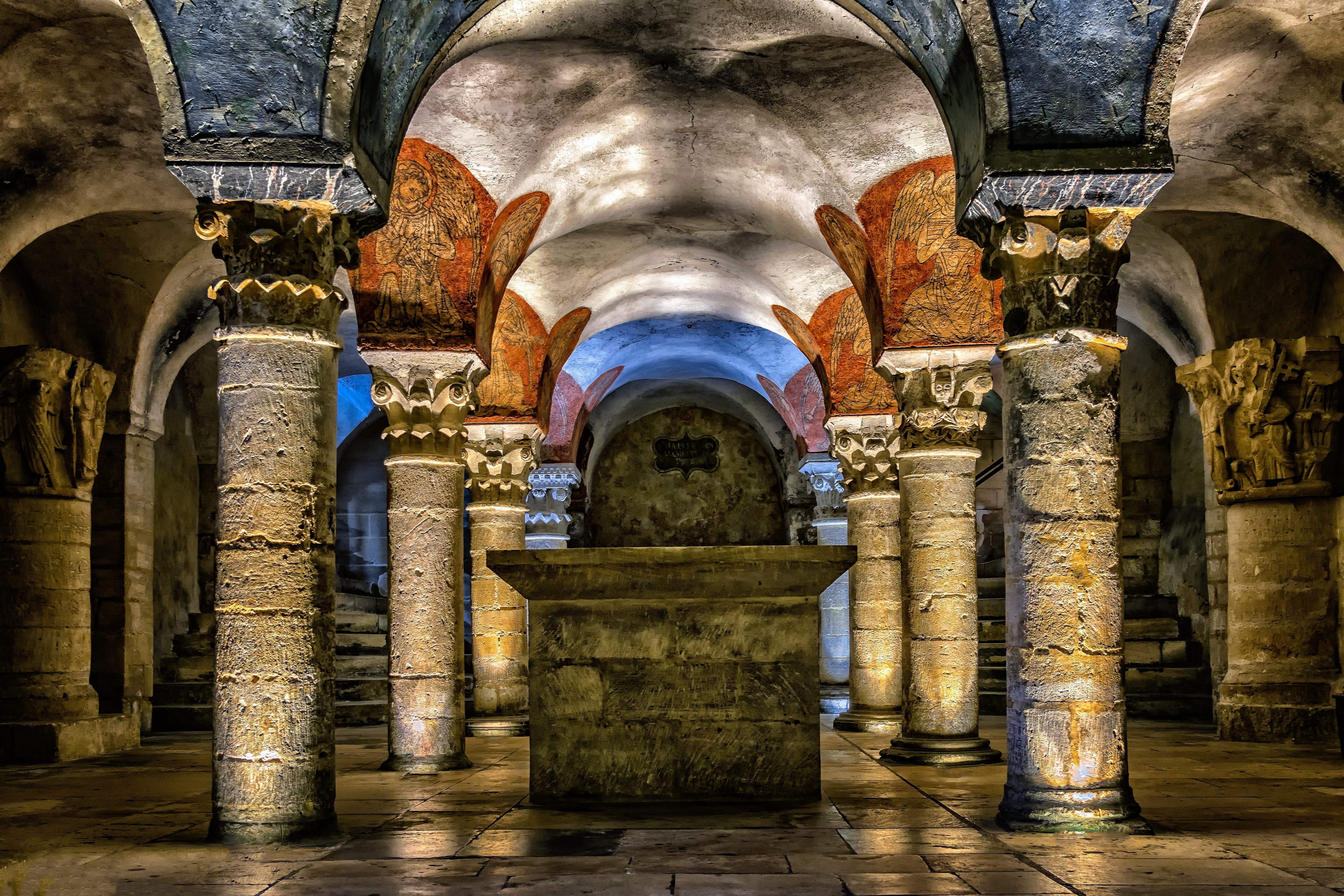 france, underground, old tomb, arch, death, in a row, bayeux, interior, indoors, colonnade, burial chamber, middle ages, ruined, illustration, notre-dame, HD Wallpaper
