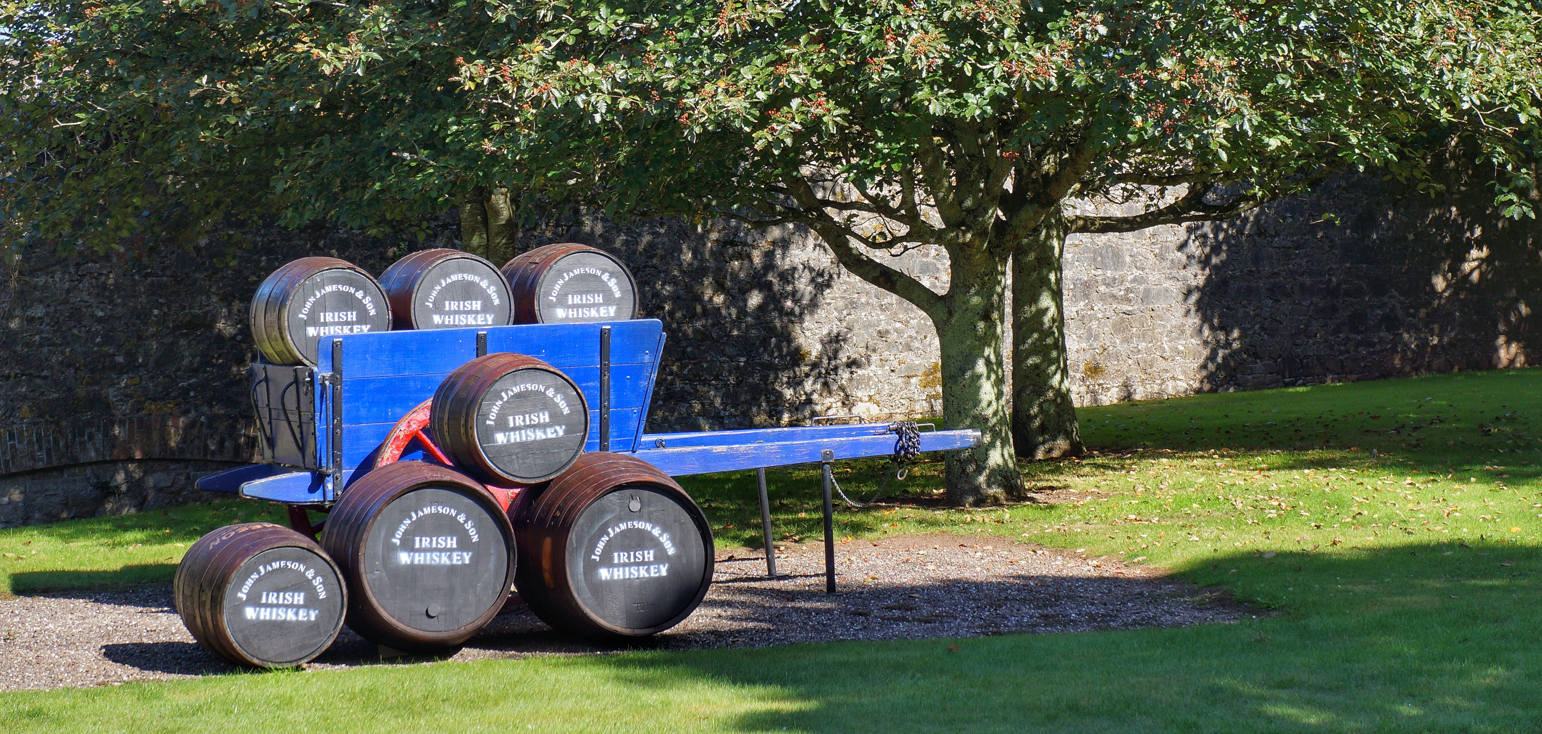 wheel, no people, day, growth, green color, cork, nature, jameson, cart, land, distillery, plant, barrels, ireland, sunlight, agriculture, outdoors, mode of transportation, HD Wallpaper