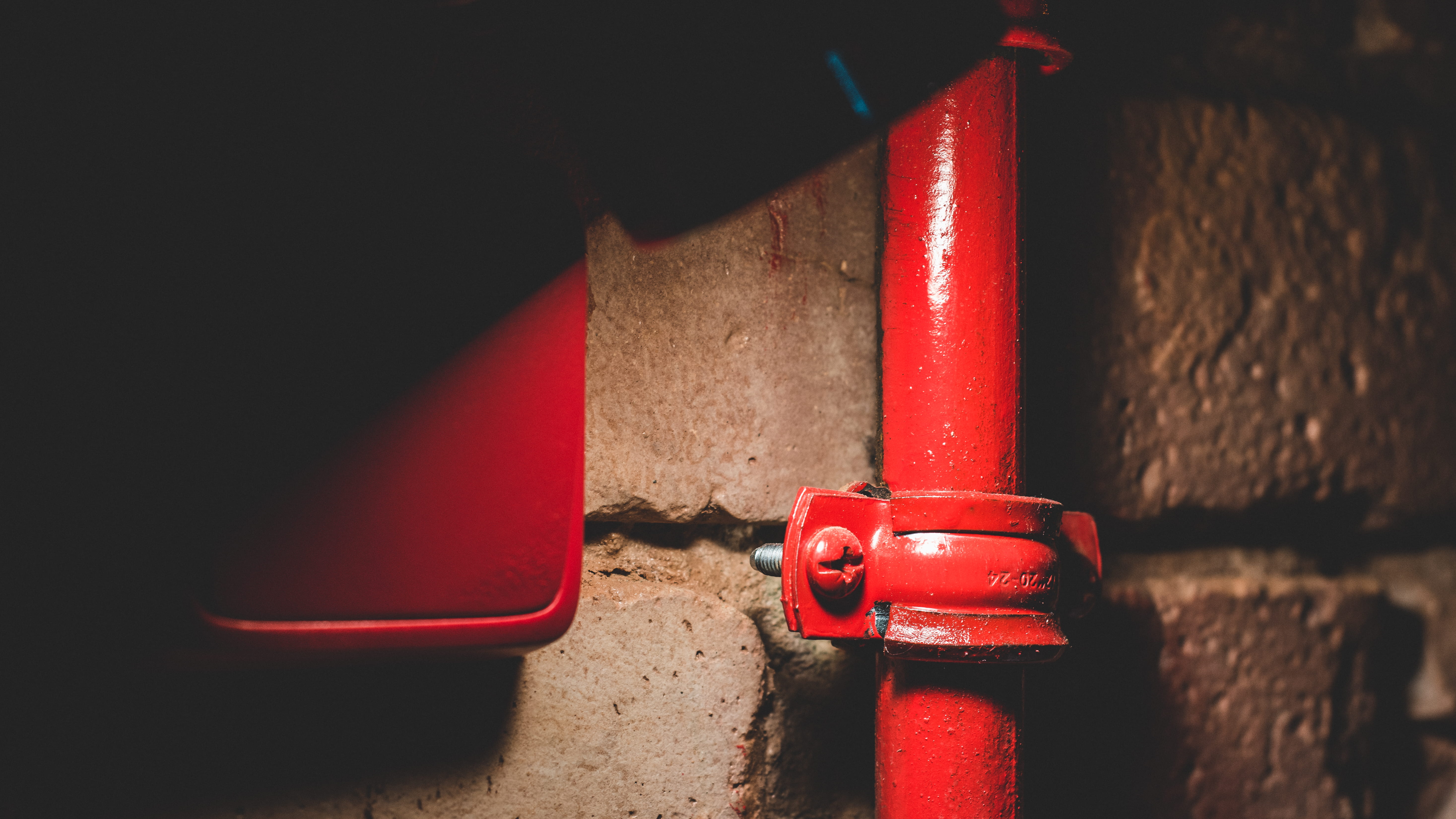 drive shaft, built structure, hydrant, wall, abstract, krasnodar, briks, light, lock, bracket, red, pipe, fire hydrant, rust, illuminated, brick, indoors, HD Wallpaper