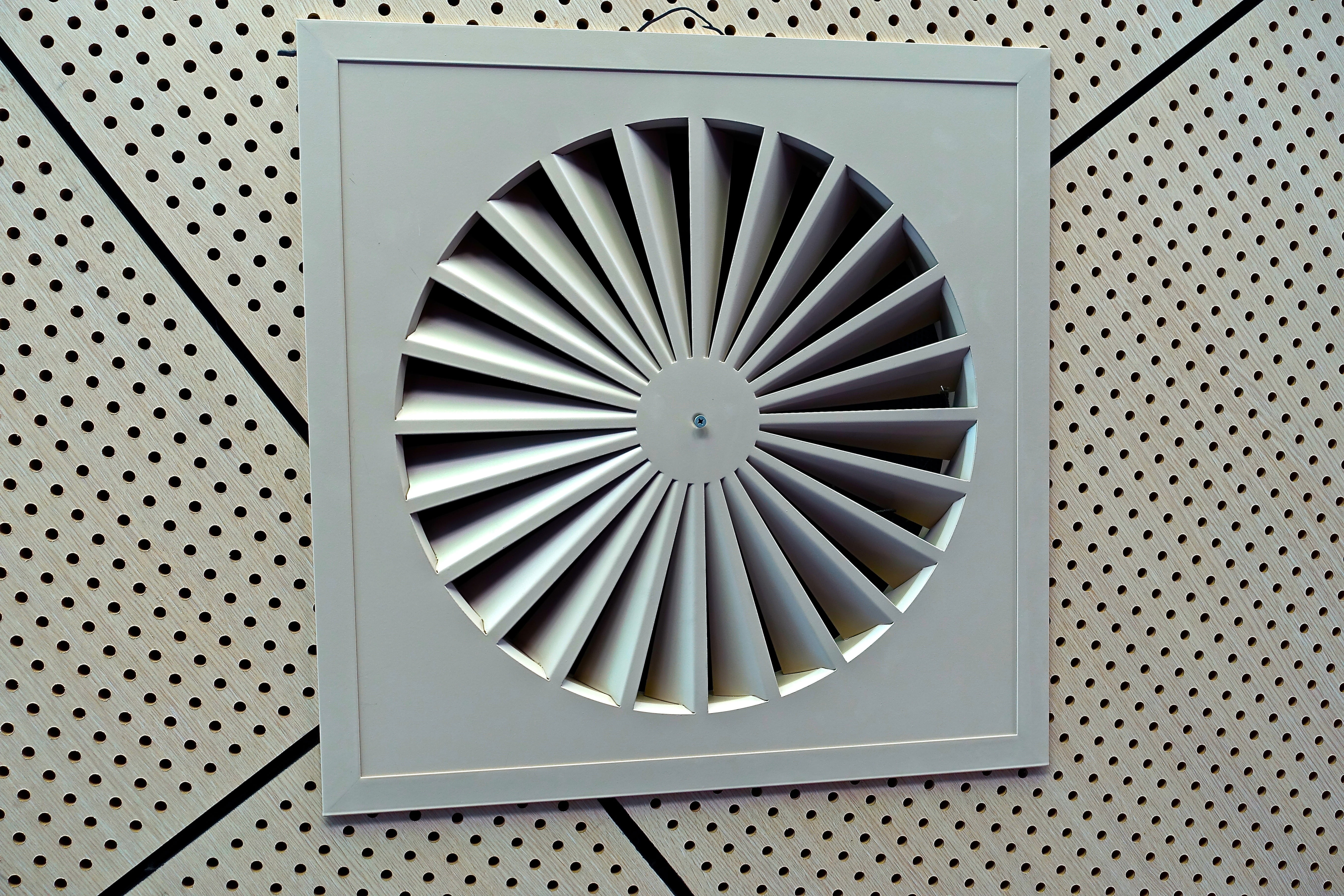 metal, concentric, white, shape, close-up, ventilation, directly below, ceiling, air duct, indoors, hole, architectural feature, gray, exhaust fan, circle, HD Wallpaper