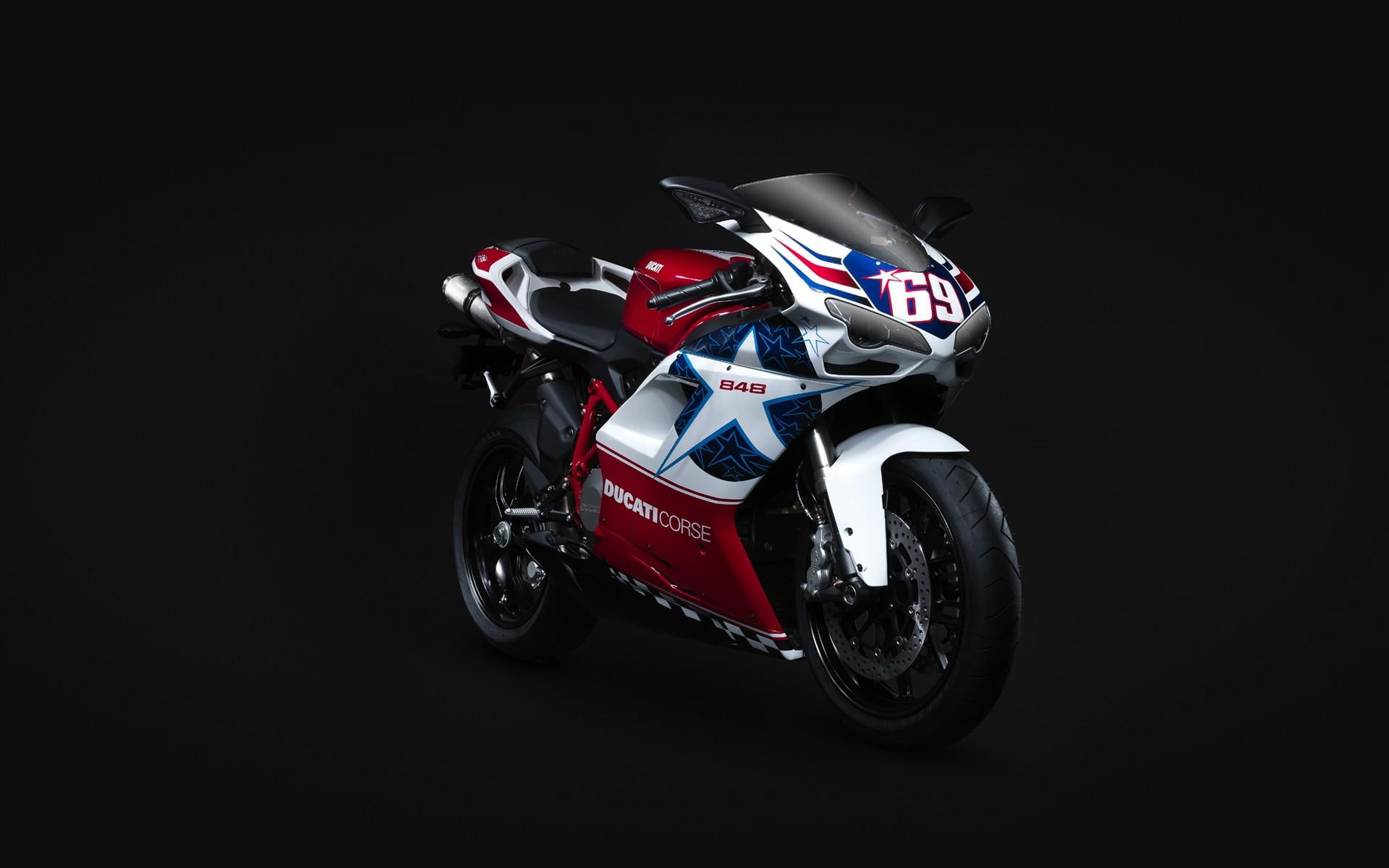 bikes and motorcycles, motorcycle, bike, red, white, 1080P, sports, ducati, HD Wallpaper