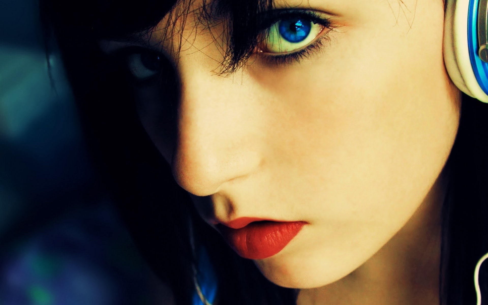 color correction, face, portrait, headphones, 1080P, women, HD Wallpaper