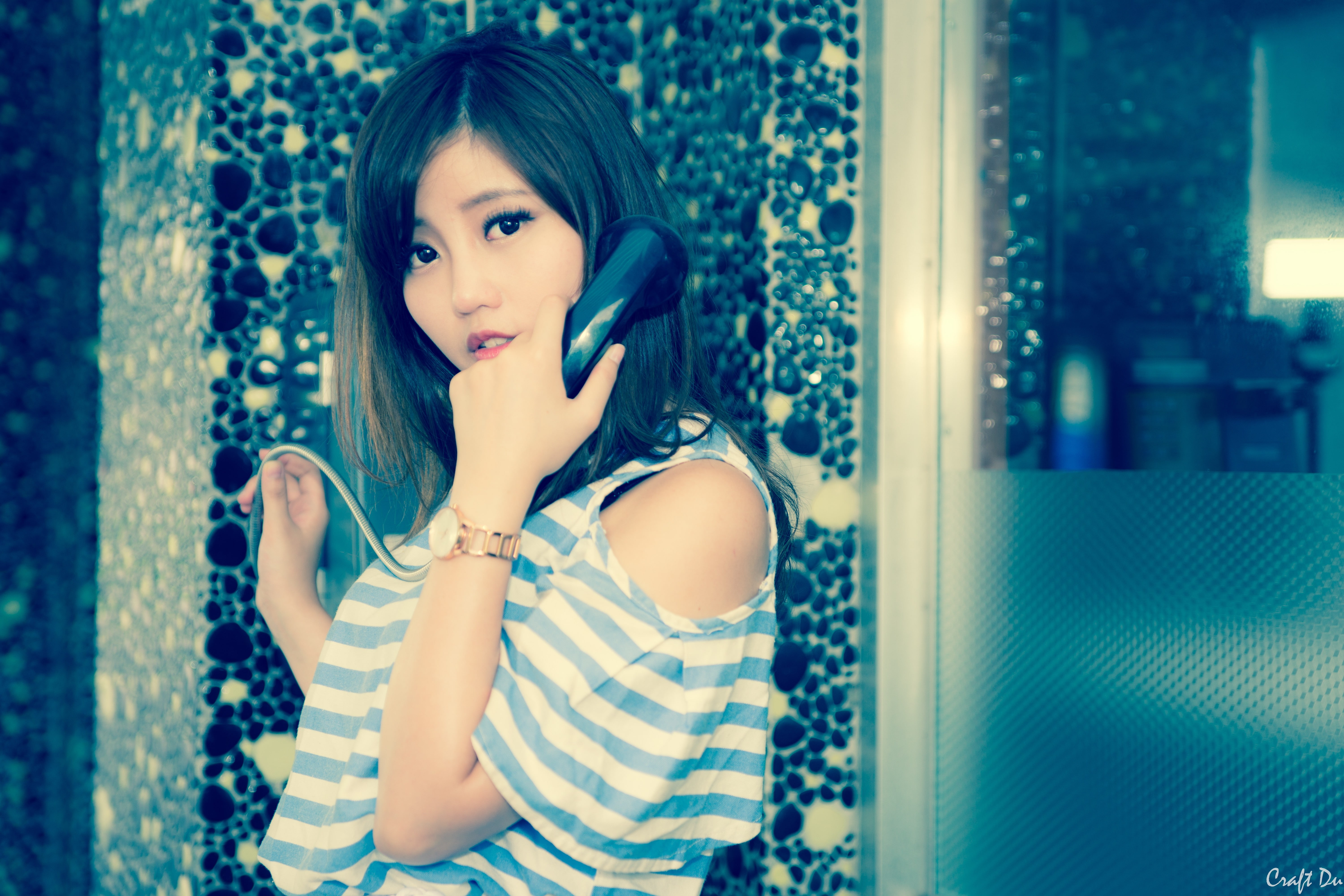 lifestyles, looking, Asian, looking at camera, hairstyle, blue, color correction, front view, women, Gao Minmin, innocence, young adult, standing, childhood, HD Wallpaper