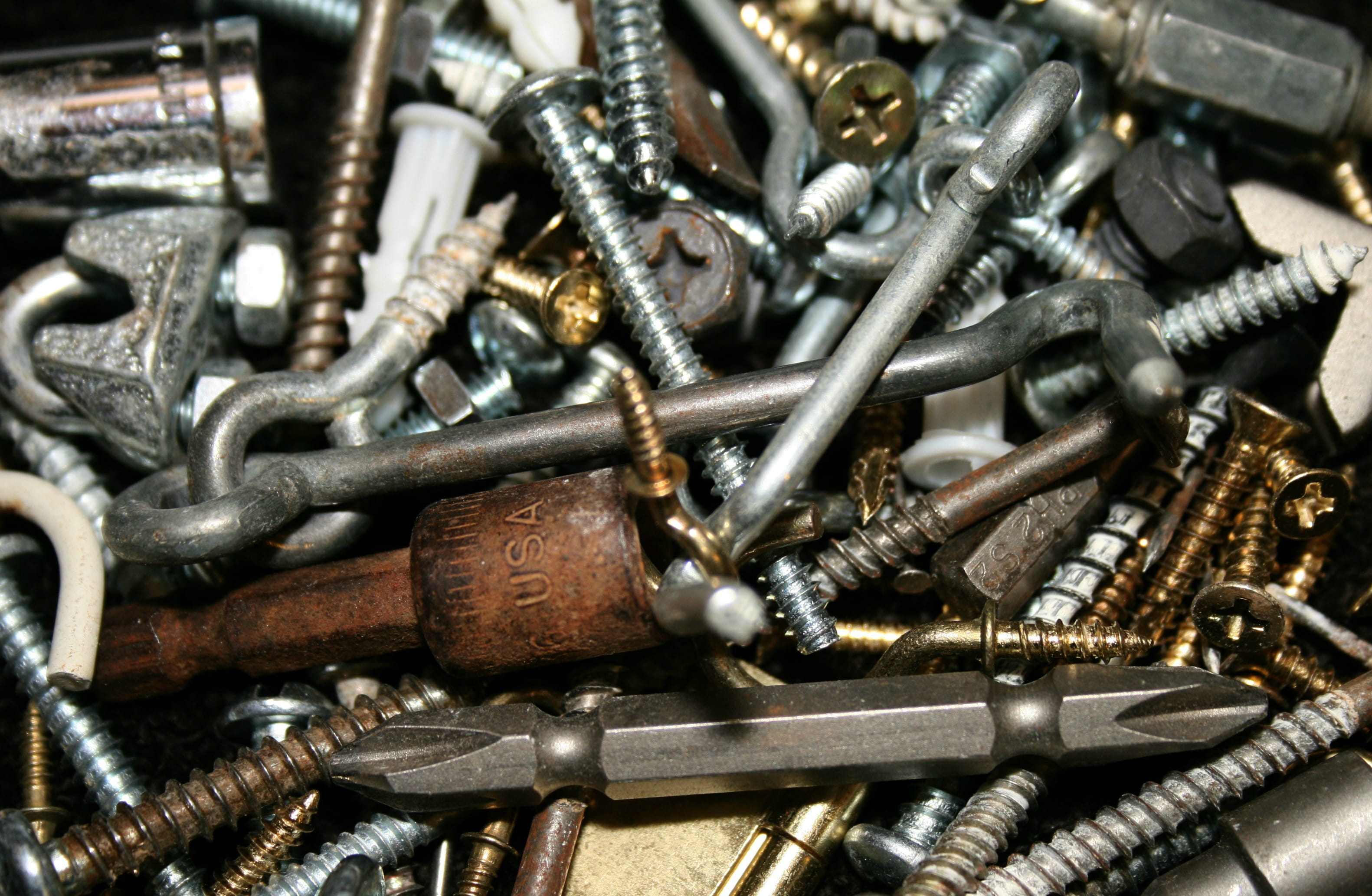 Bolt, rusty, collection, nail, chrome, wrench, variation, metallic, white, focus on foreground, Tool, construction Industry, equipment, day, silver colored, HD Wallpaper