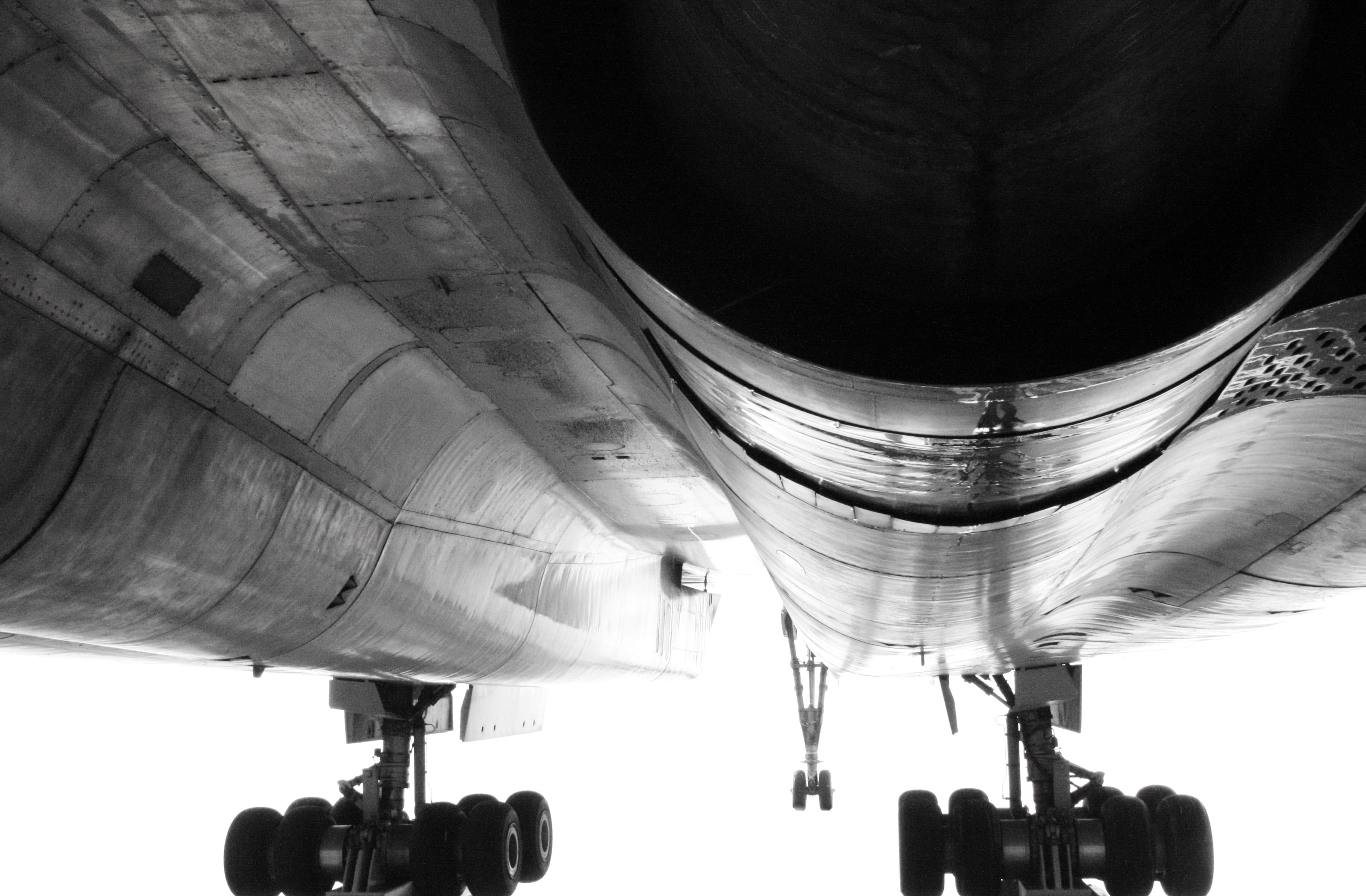passenger machine, industry, low angle view, nozzle, air traffic, no people, departure, commercial Airplane, drive, fly, mode of Transport, black And White, HD Wallpaper