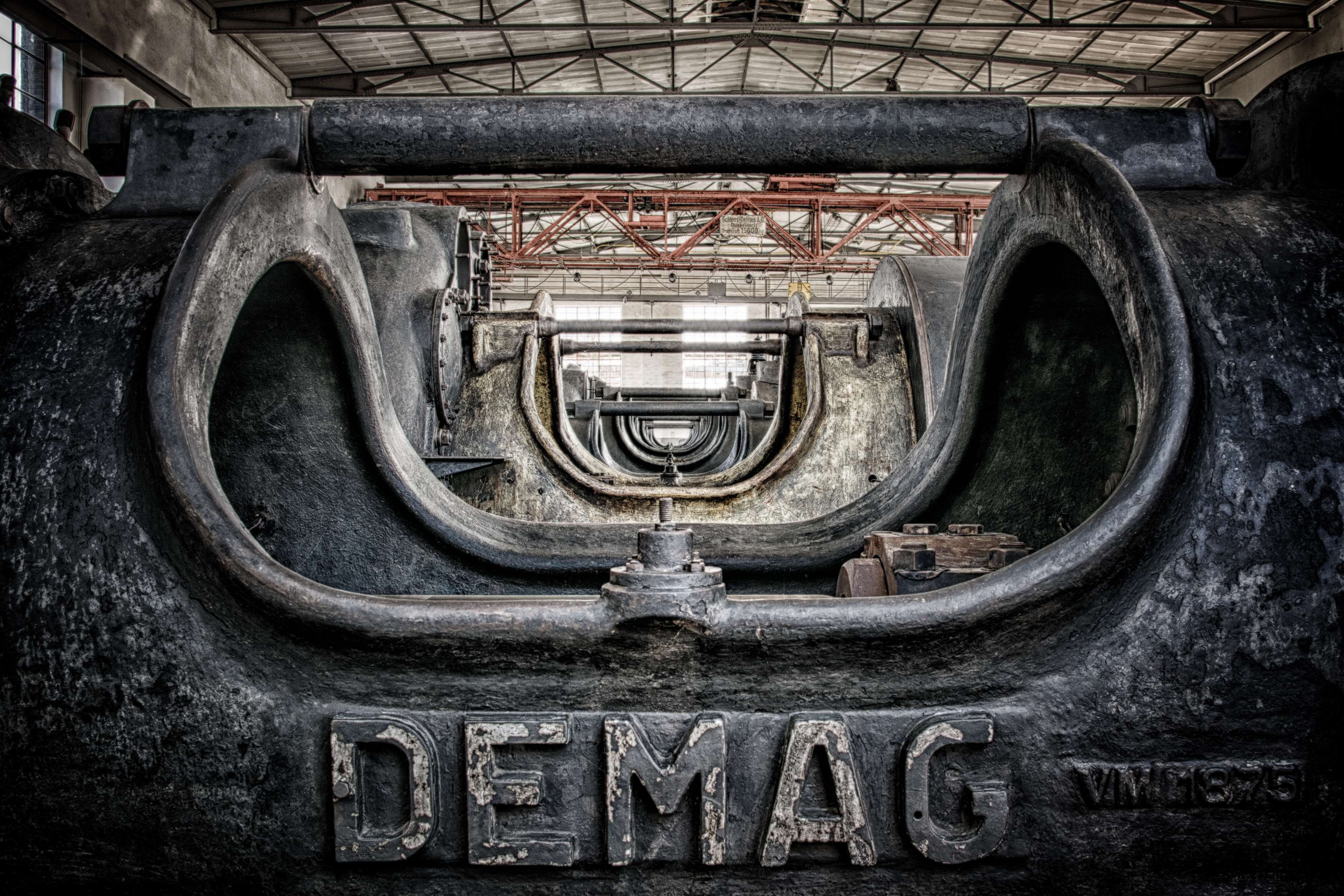 bill, machine, day, wheel, factory, metal, rusty, weathered, steel, metallic, abandoned, compressor, wall - building feature, work metal, built structure, HD Wallpaper