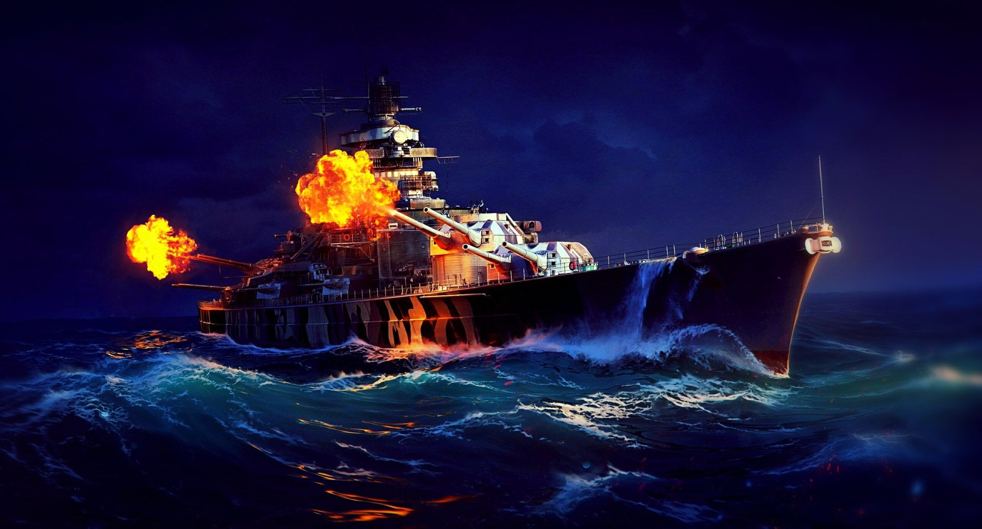 sky, Warships, 1080P, World of Warships, outdoors, sailing, nature, nautical vessel, offshore platform, Ship, oil industry, water, industry, night, power in nature, HD Wallpaper