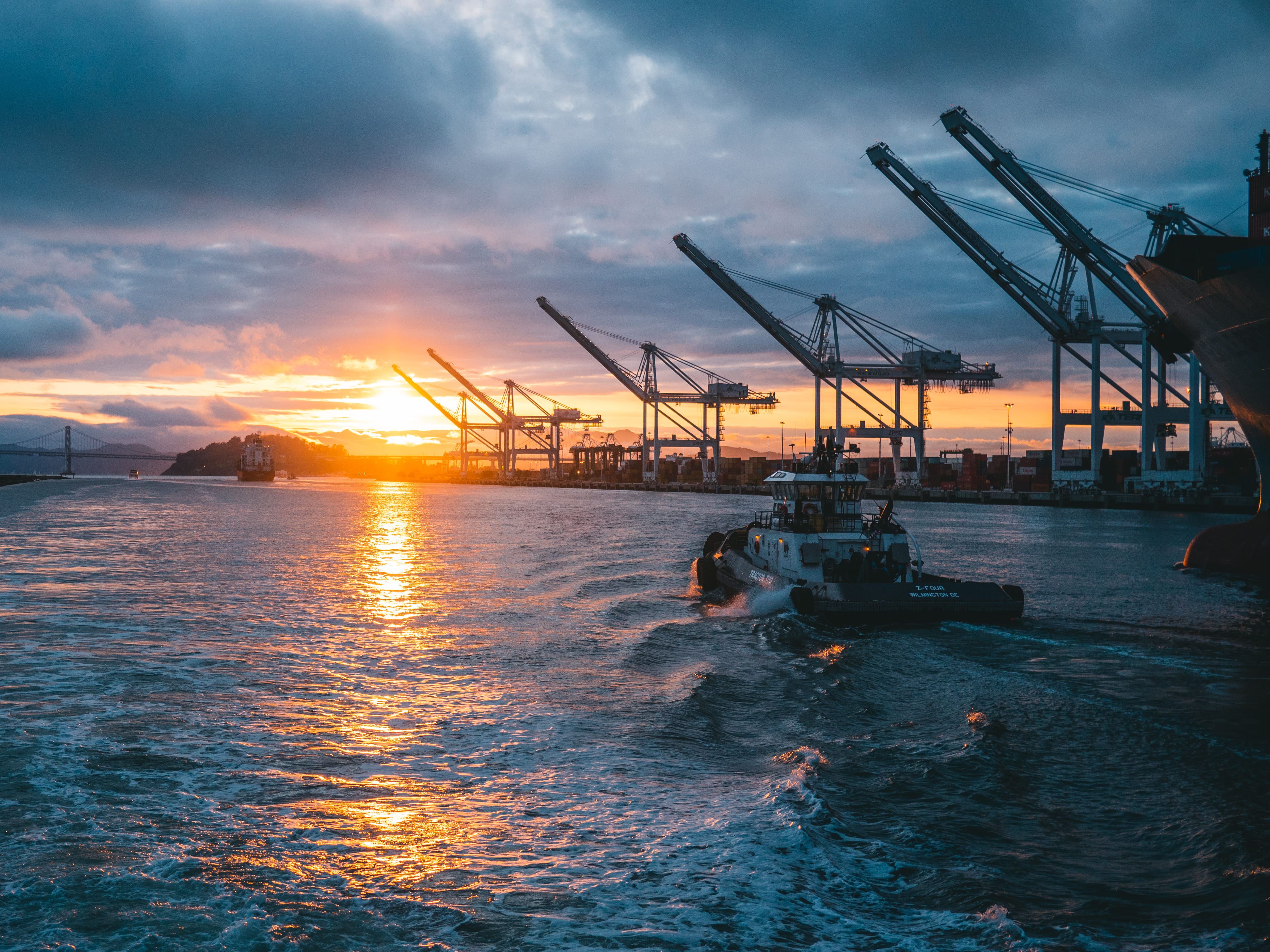 sun, transportation, construction equipment, water, shipping, sky, freight transportation, waterfront, nature, oil, body, sunset, outdoors, cloud - sky, HD Wallpaper