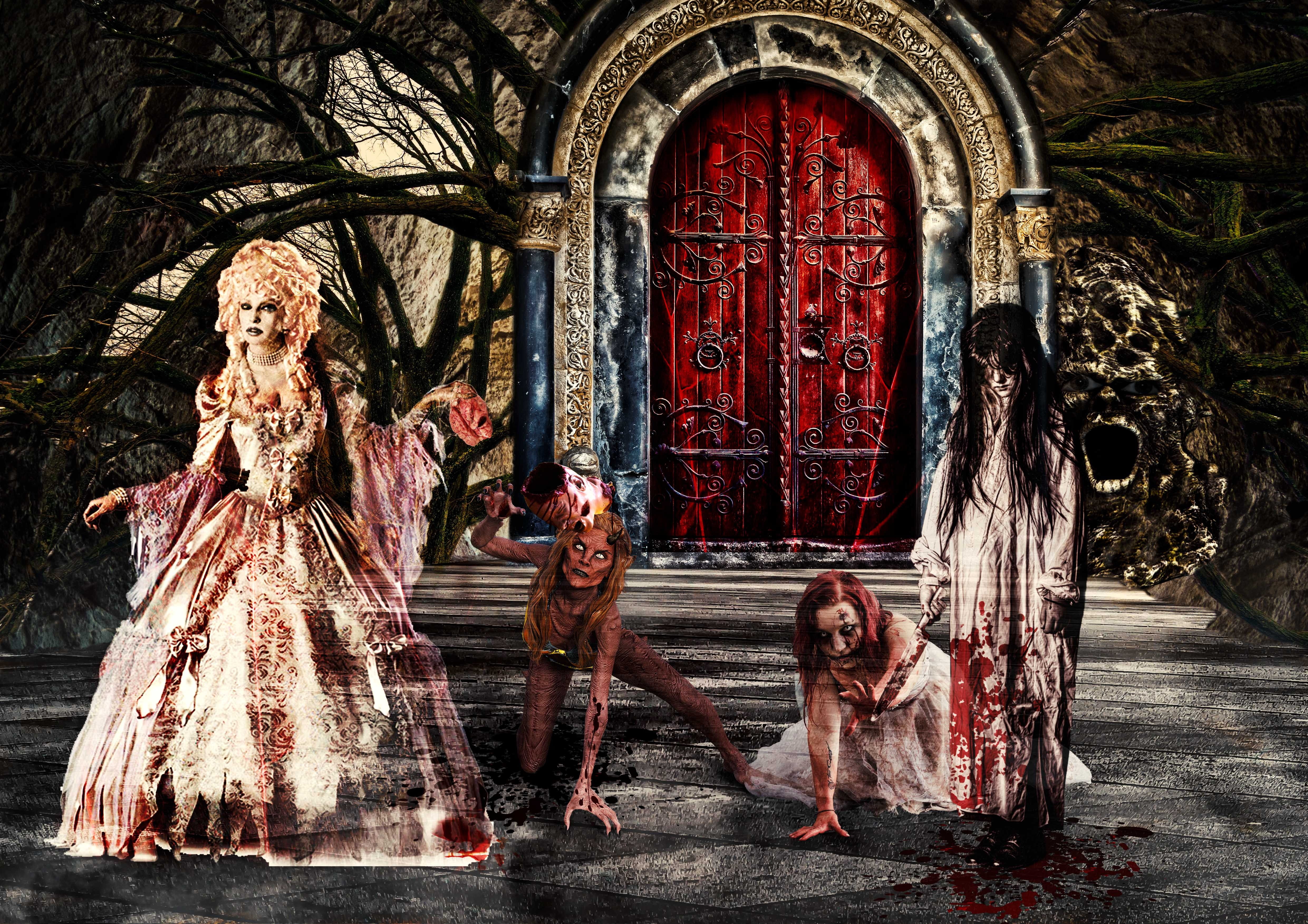 midnight, vampire, sculpture, dead, women, building, skull, spirituality, creepy, gloomy, statue, gatekeeper, mysterious, weird, dark, representation, religion, HD Wallpaper