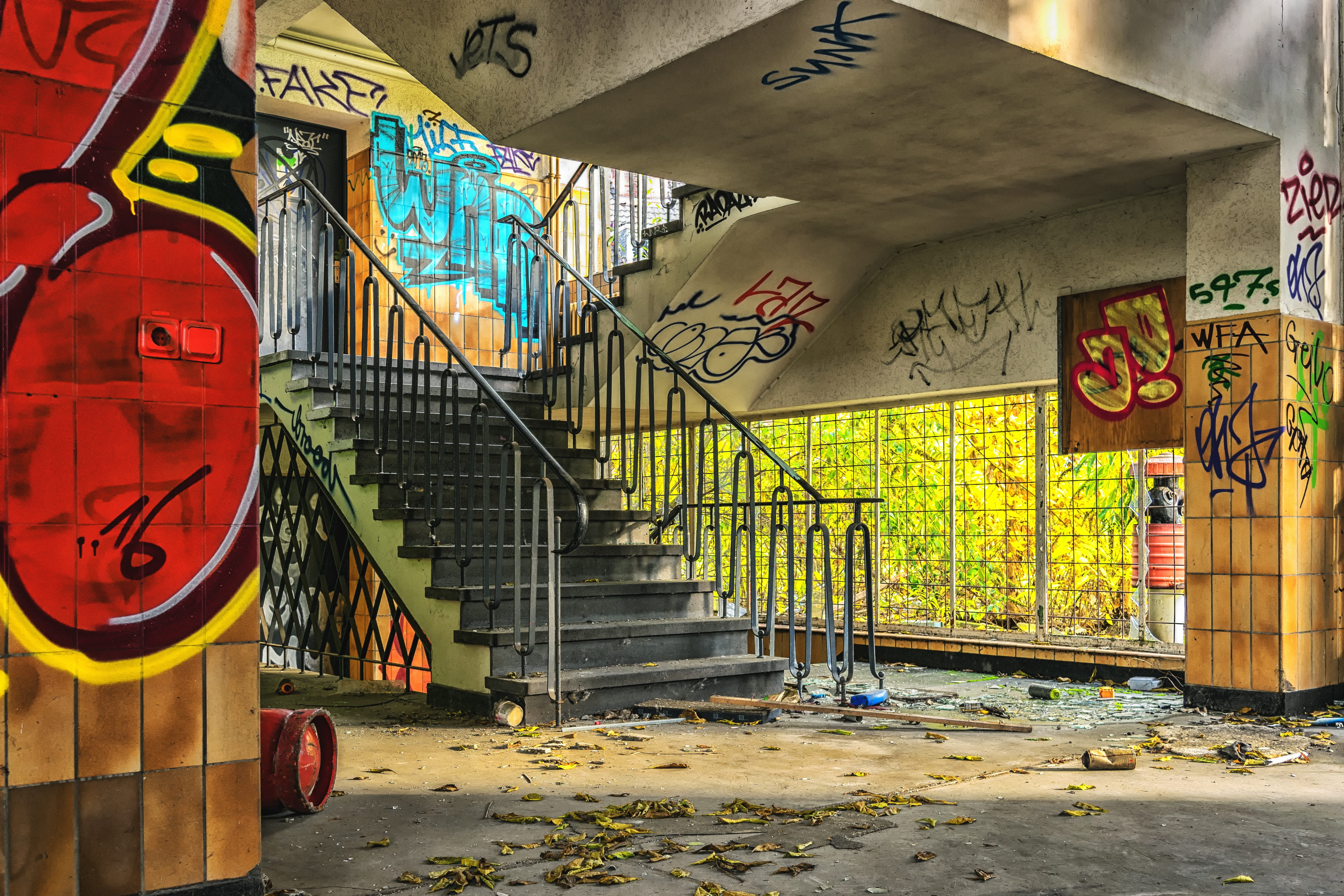 wall, graffiti, wall - building feature, abandoned places, lumber, near, day, pforphoto, steps and staircases, colorful, lost places, building, no people, HD Wallpaper
