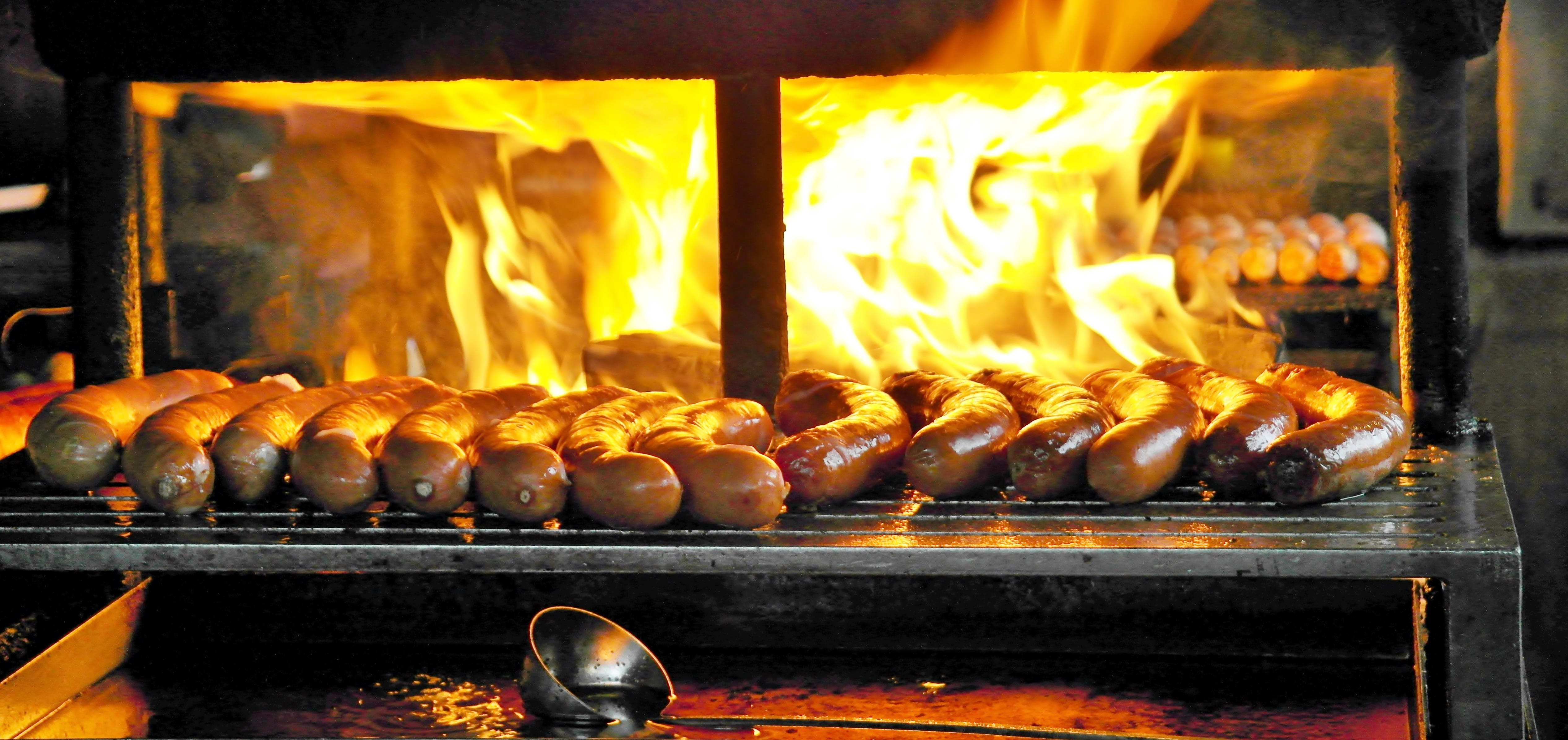 grilled, nutrition, nature, appetizing, hunger, flame, stainless, hearty, oven, preparing food, heat - temperature, food and drink, cured meats, tasty, HD Wallpaper