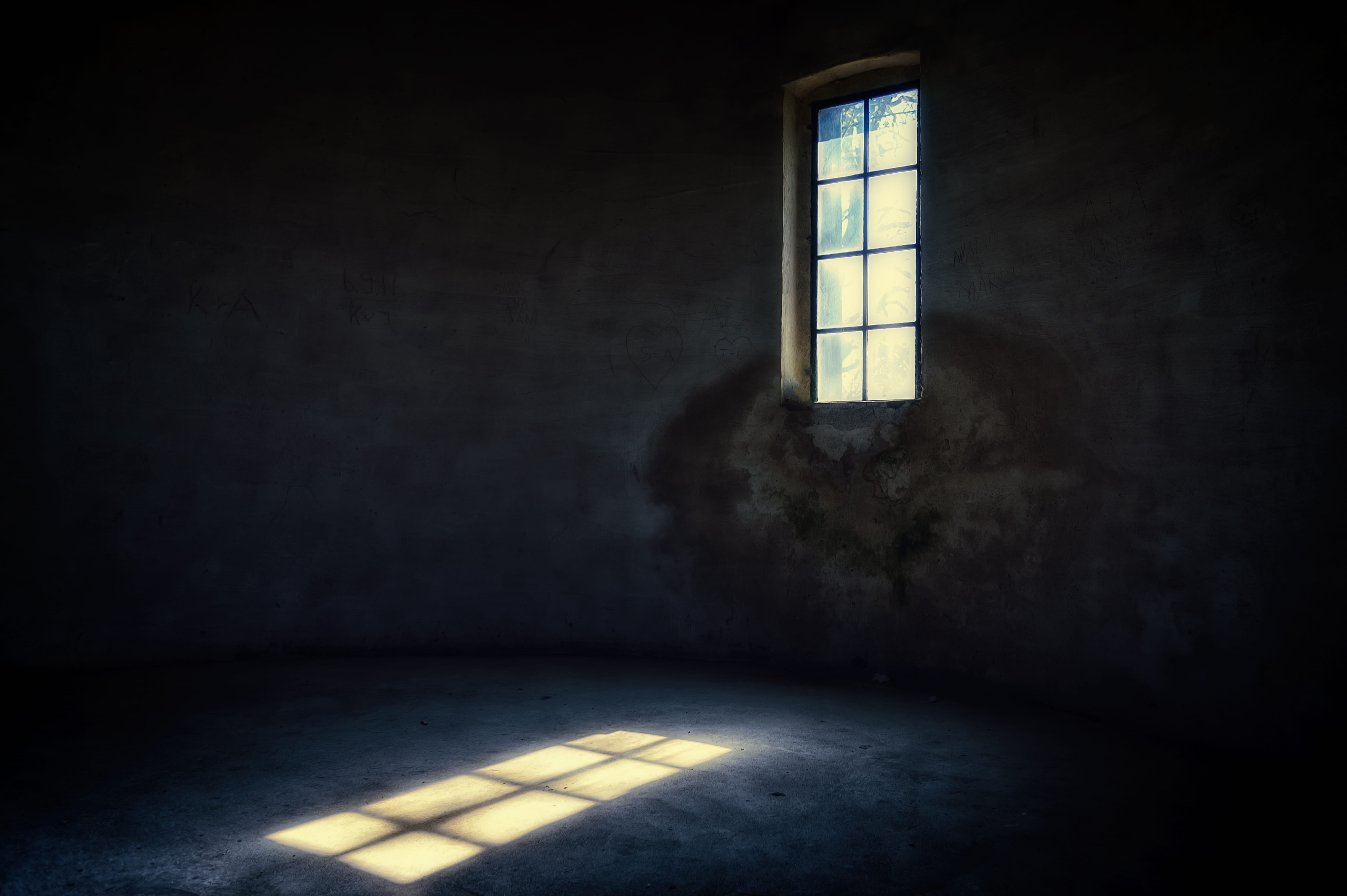 flooring, domestic room, concrete, wall - building feature, mysterious, empty, mystical, indoors, window, light, copy space, illuminated, mood, masonry, HD Wallpaper