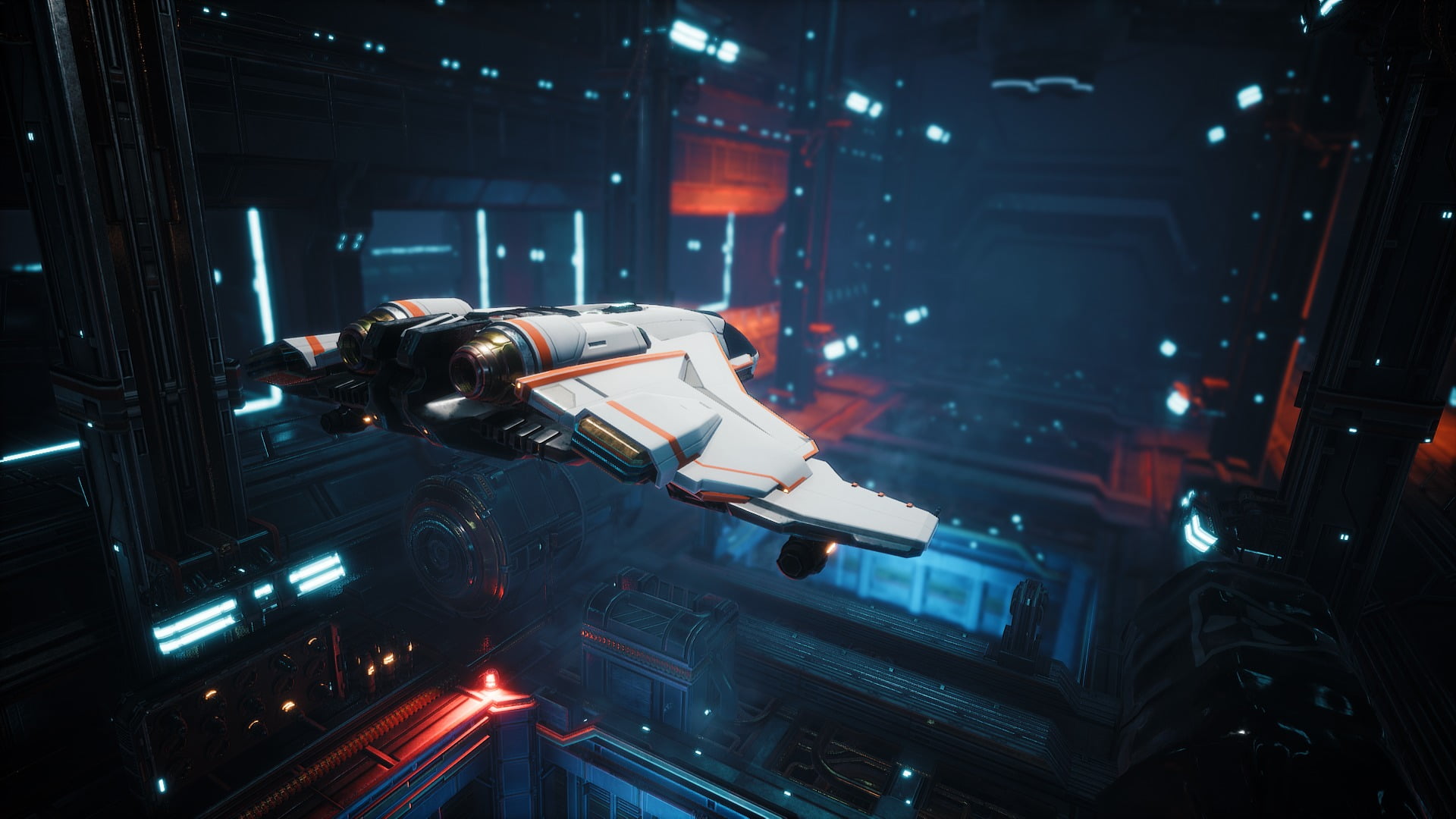 jet, cable, everspace, technology, motion, architecture, industry, city, night, indoors, lighting equipment, mode of transportation, electrical equipment, HD Wallpaper
