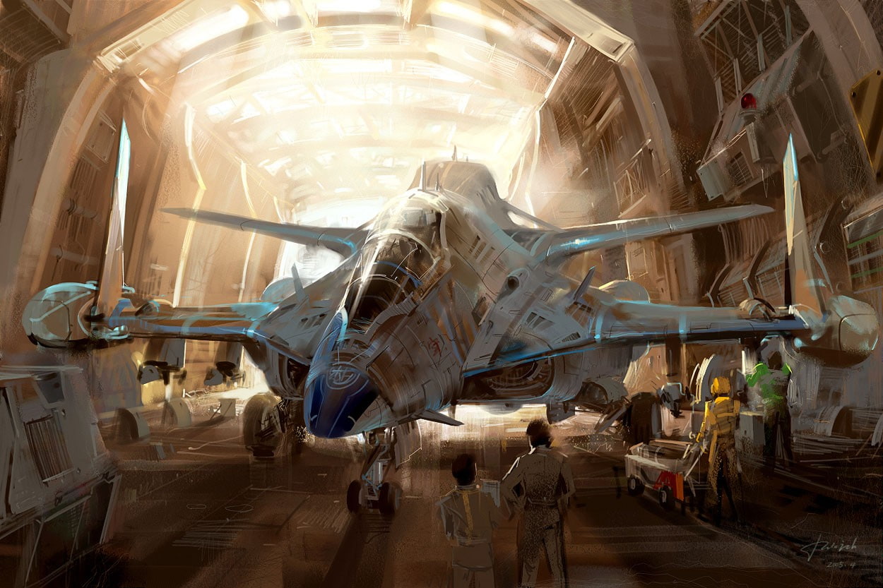 airport, artwork, day, aerospace industry, science fiction, industry, plane, museum, hangar, military, group of people, standing, air vehicle, real people, HD Wallpaper