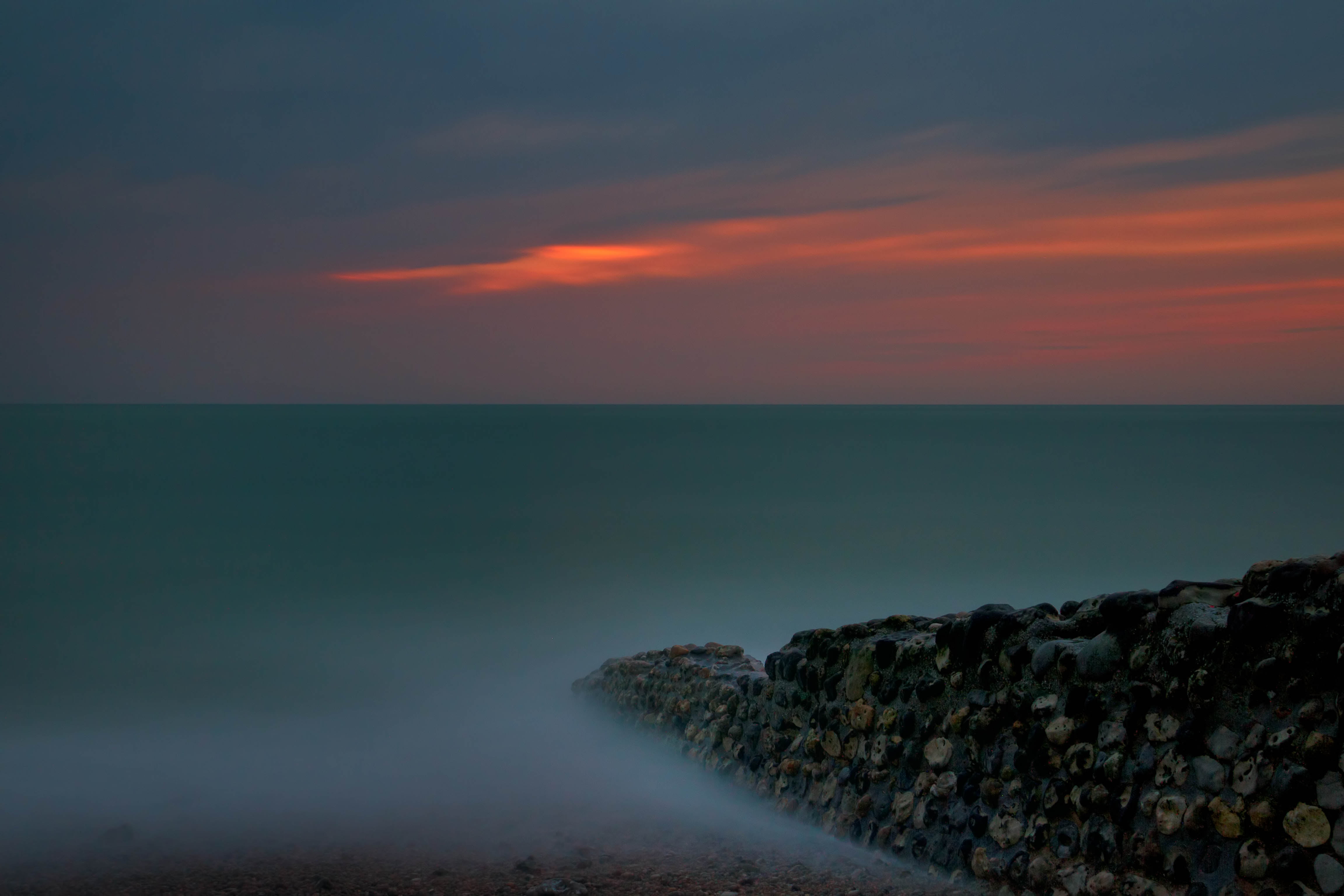 Normandie, sea, dusk, jetty, LE, 4K, body of water, photography, France, clouds, ocean, seascape, Normandy, golden hour, long exposure, hour, water, Étretat, HD Wallpaper