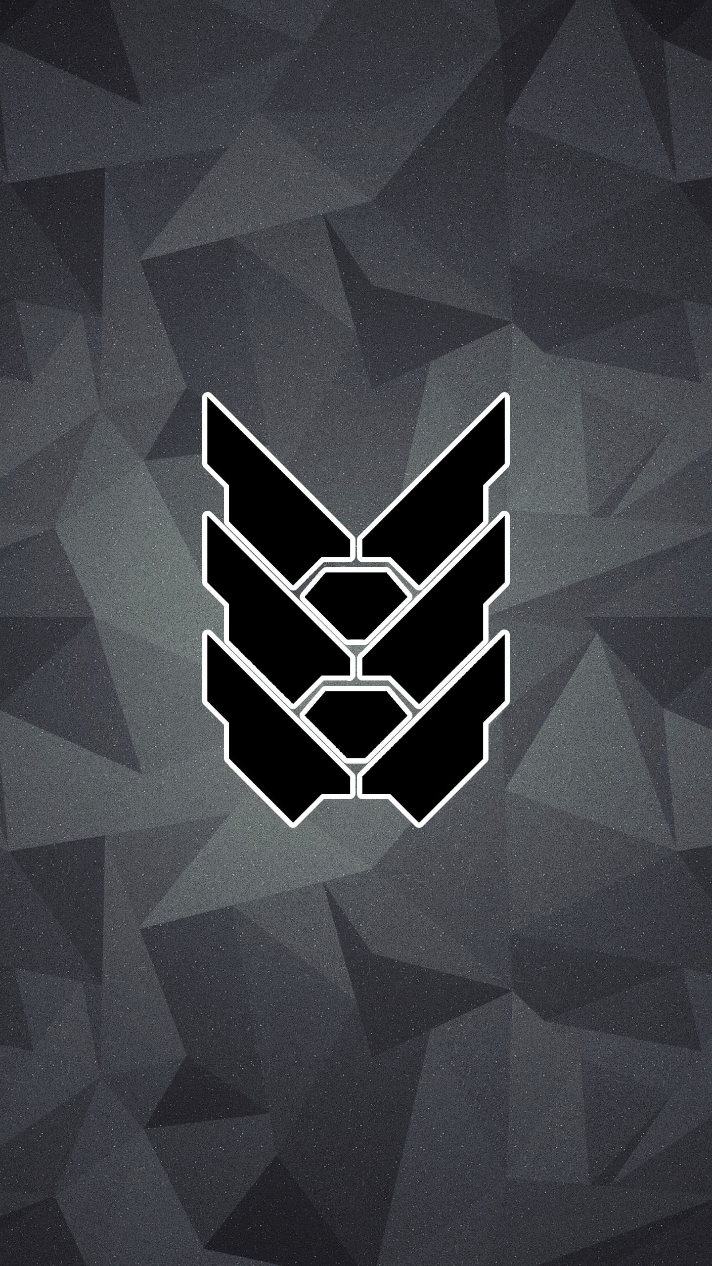 no people, silver colored, gray, Halo 5: Guardians, paper, studio shot, symmetry, 2K, full frame, abstract, indoors, diamond shaped, black, close-up, reflection, Phone HD Wallpaper