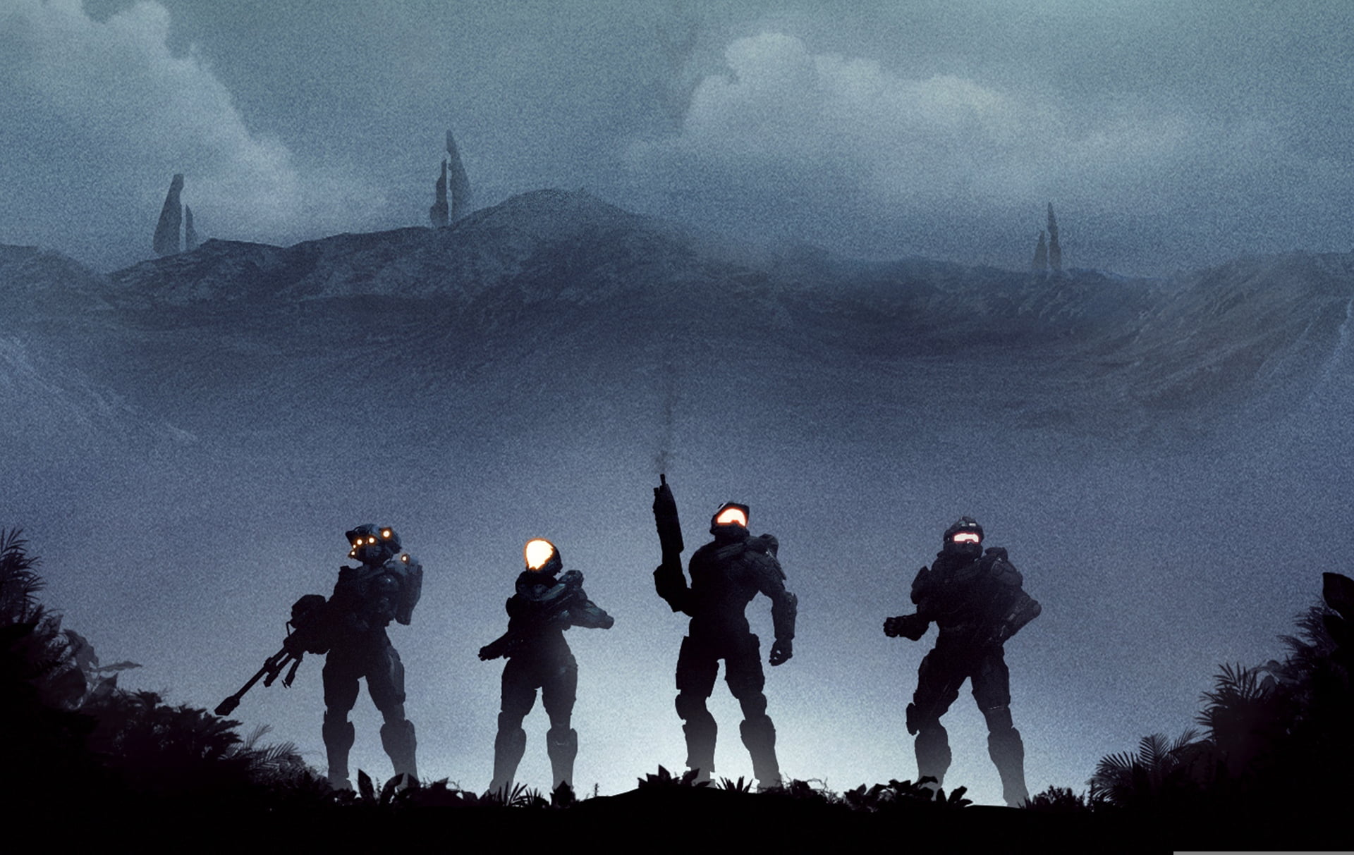 master chief, walking, fog, business person, Kelly-087, group of people, business, guardians, sky, communication, blue team, adult, mid adult, halo, 1080P, HD Wallpaper