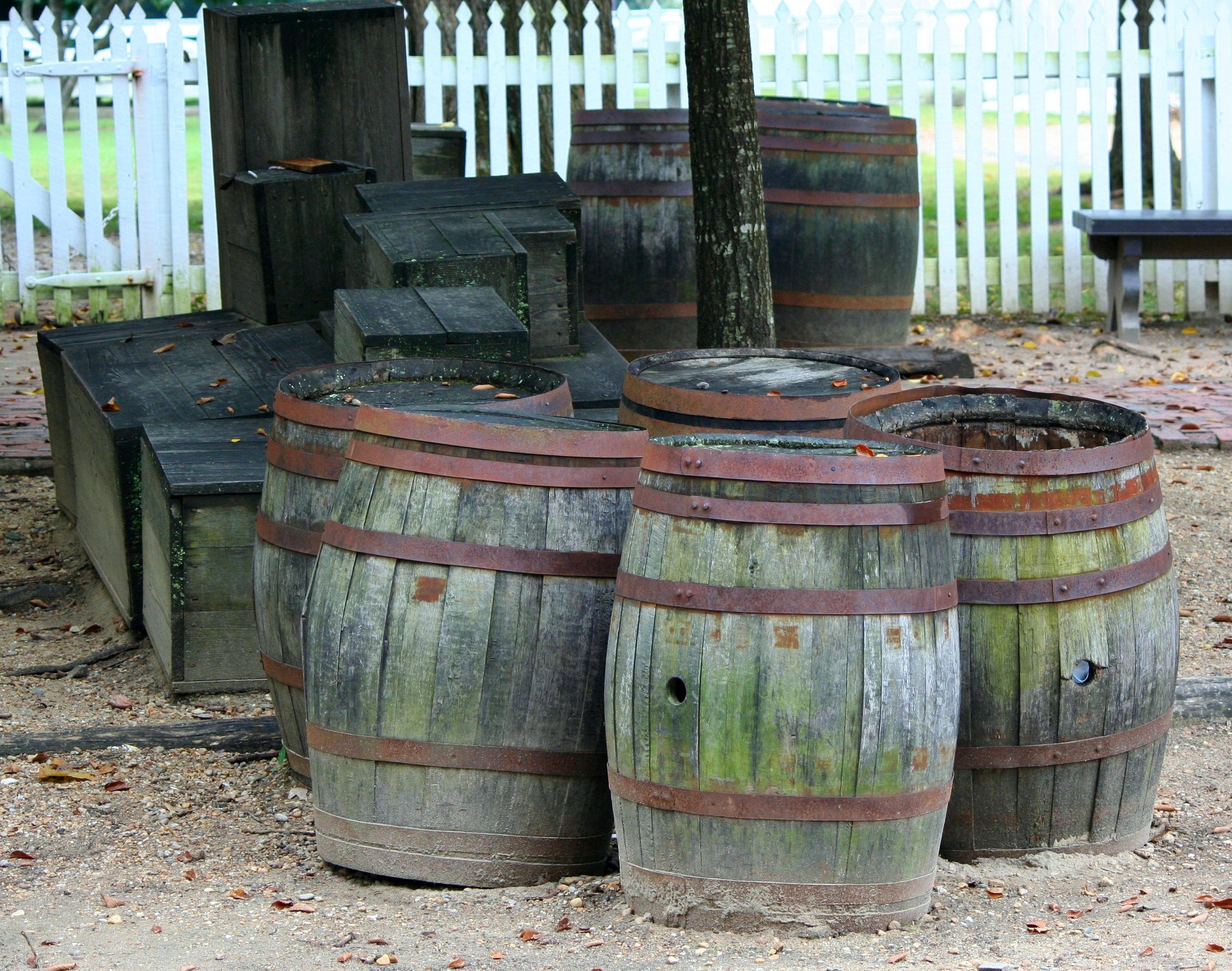 no people, five, winery, wine, wood - material, food and drink, storage, alcohol, hoops, 2K, rustic, crates, boxes, wine cask, nature, cylinder, wooden, HD Wallpaper