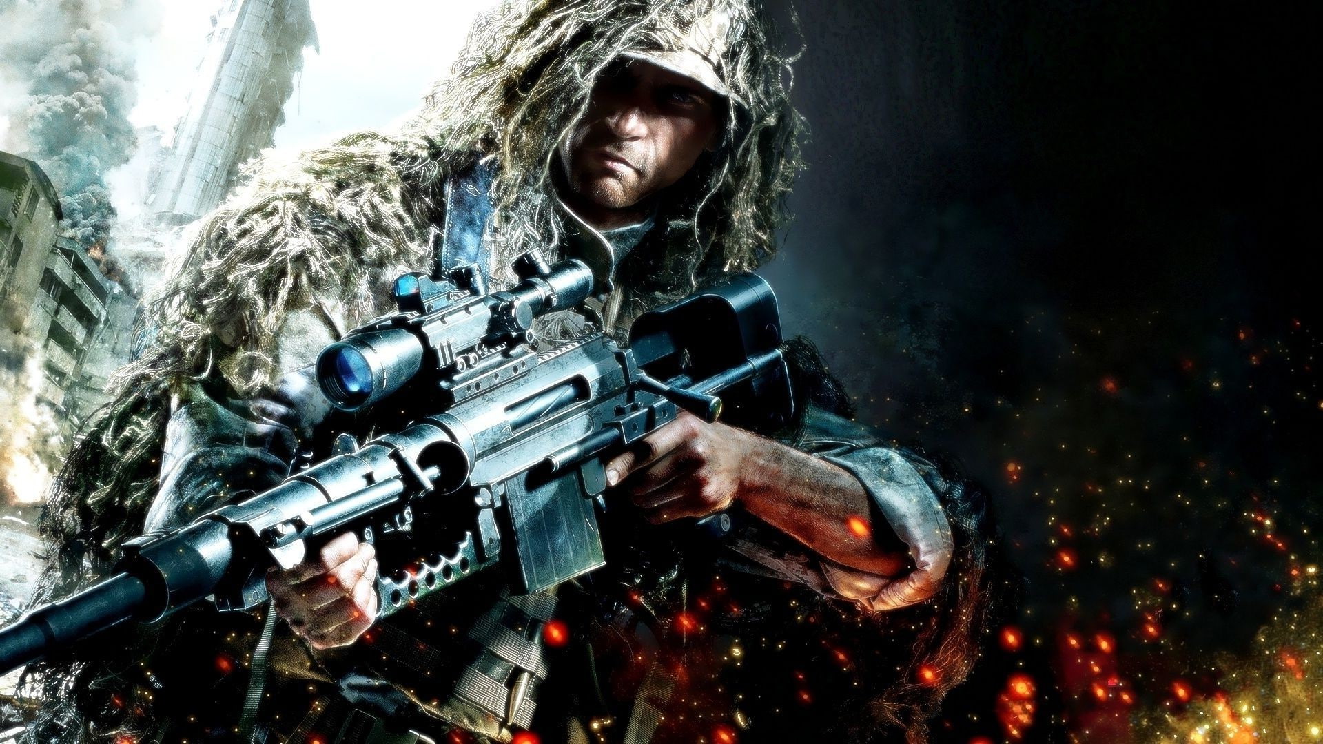 machine gun, protection, aggression, suit of armor, waist up, 1080P, uniform, weapon, special forces, video games, camouflage clothing, portrait, gun, HD Wallpaper