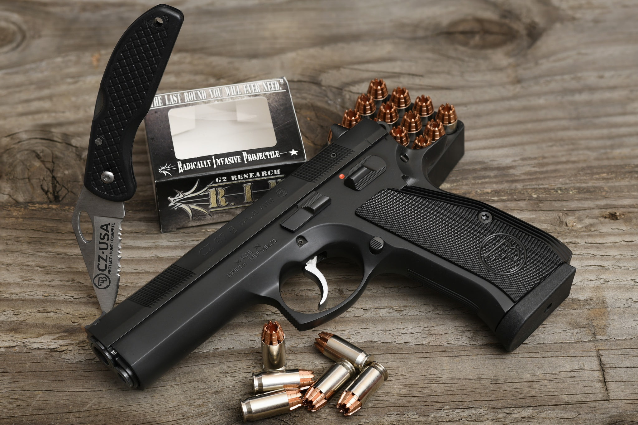 1080P, cartridges, CZ 97B, gun, knife, HD Wallpaper