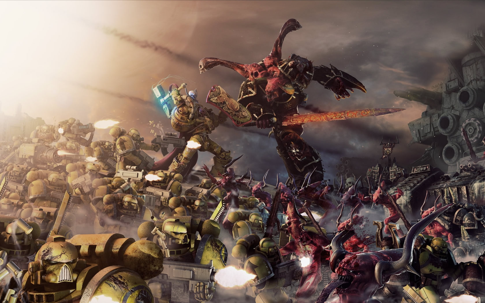 aircraft, warhammer, outer space, shield, demons, titan, marines, 720P, flags, chainsaw, space, bolter, swords, hammer, k, hd, outer, art, scope, HD Wallpaper