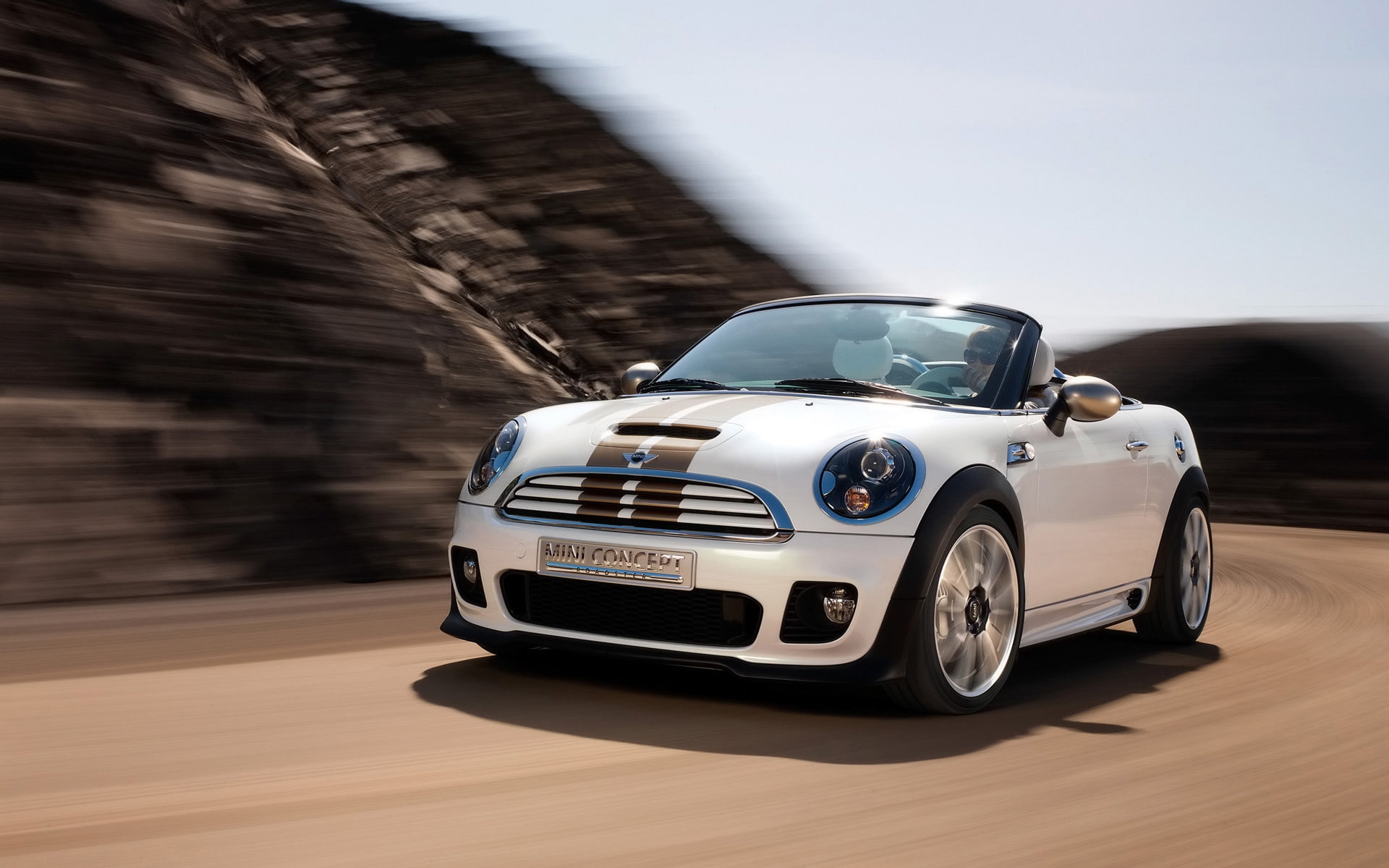 Mini Cooper Cabrio, speed, 1080P, roadster, angle, mini, concept, front, white, convertible, HD Wallpaper