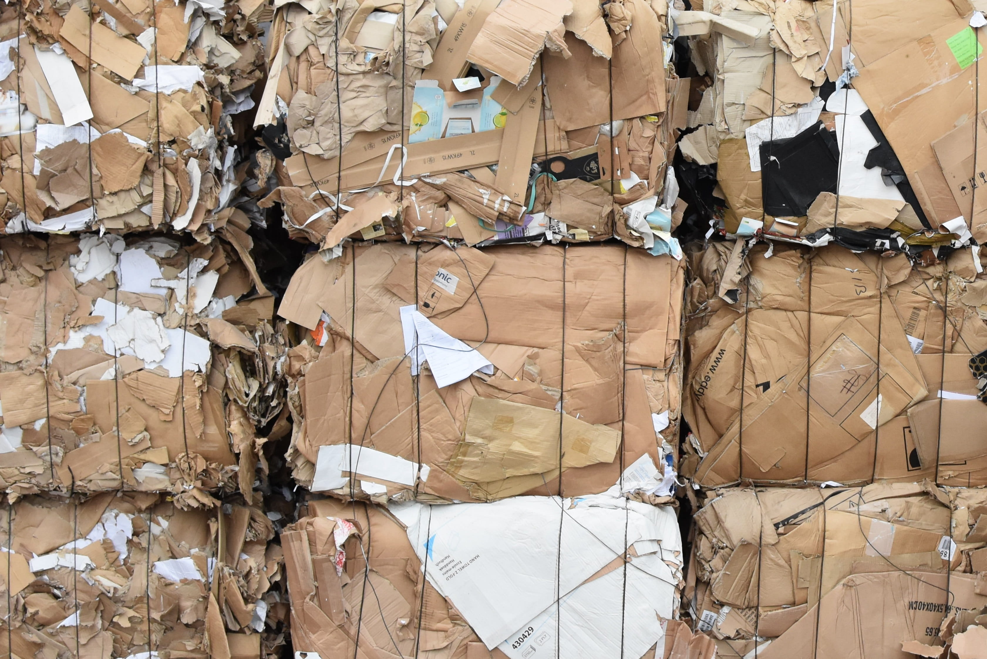 garbage, pile, 2K, no people, cardboard bale, brown, Cardboard, backgrounds, chaos, full frame, demolished, industry, recycling, indoors, breaking, destruction, HD Wallpaper