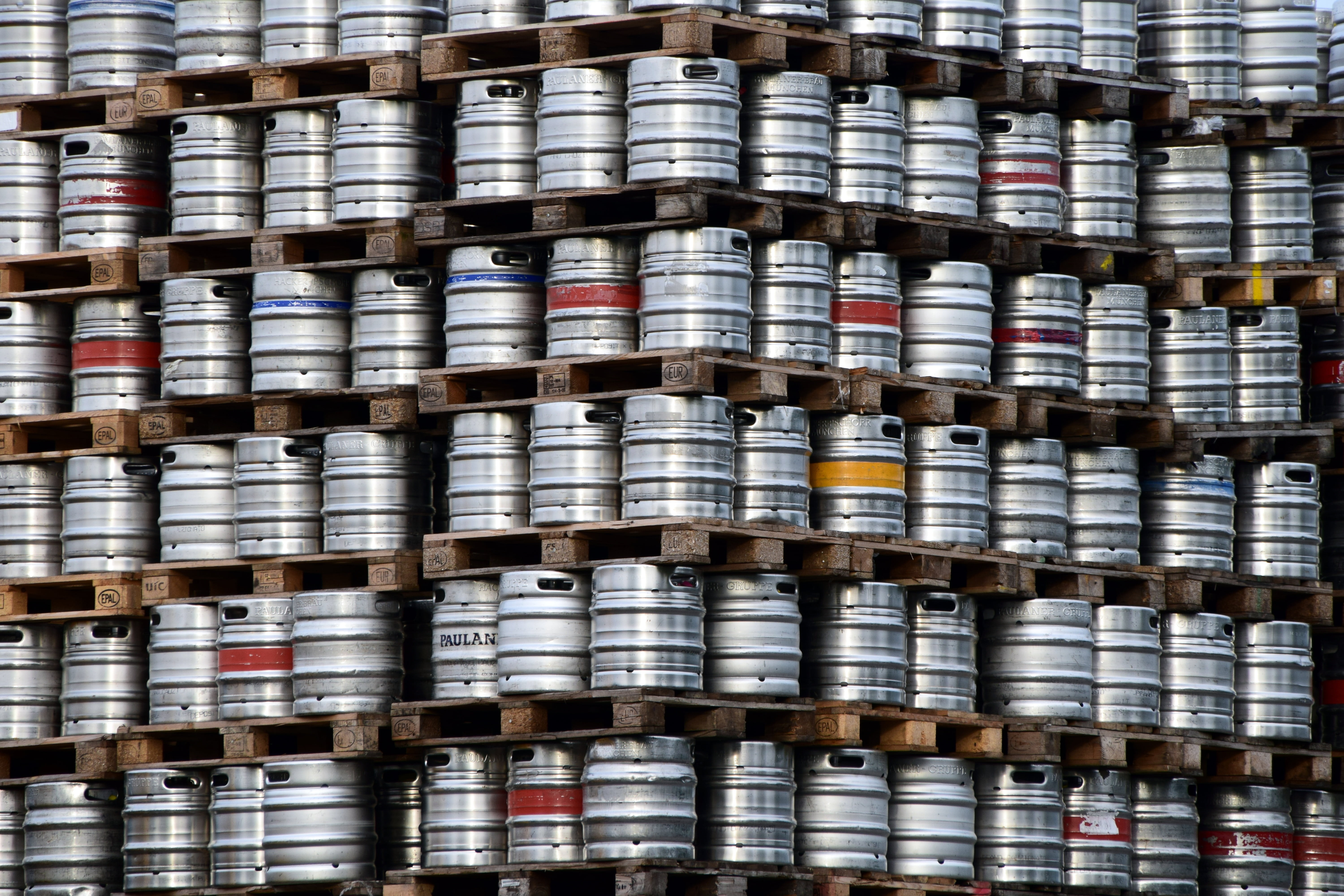 container, order, side by side, range, warehouse, day, no people, stacked up, small beer kegs, backgrounds, beer barrels, domestic room, 5K, barrels, oktoberfest, HD Wallpaper