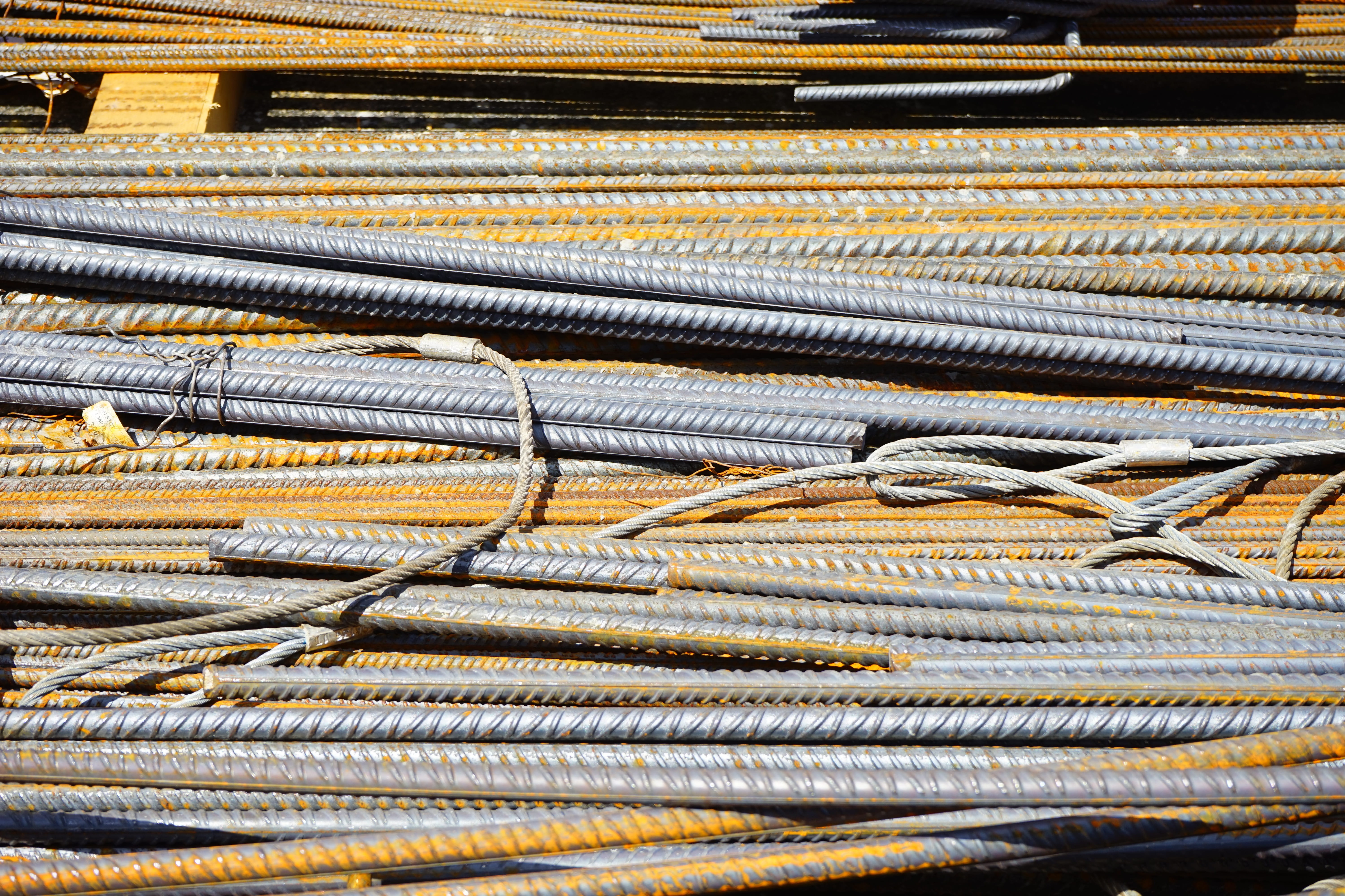 backgrounds, 5K, steel bars, fishing industry, metallic, new building, reinforced concrete, Bars, Rods, construction site, stack, technology, rebar, steel for construction, HD Wallpaper