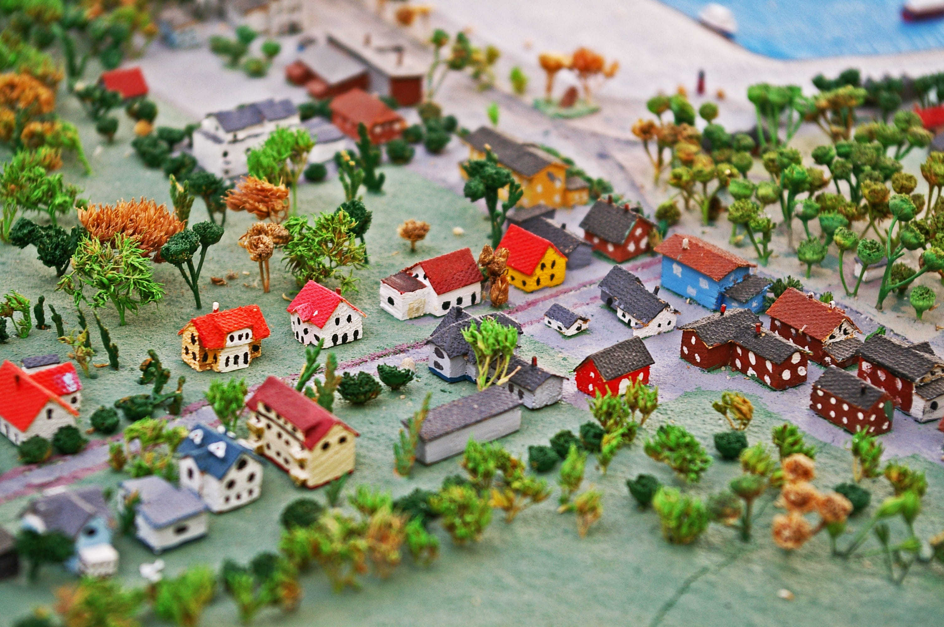 colourful houses, house, model, day, streets, model town, indoors, miniature, art and craft, top view, tilt-shift, toys, selective focus, houses, text, HD Wallpaper