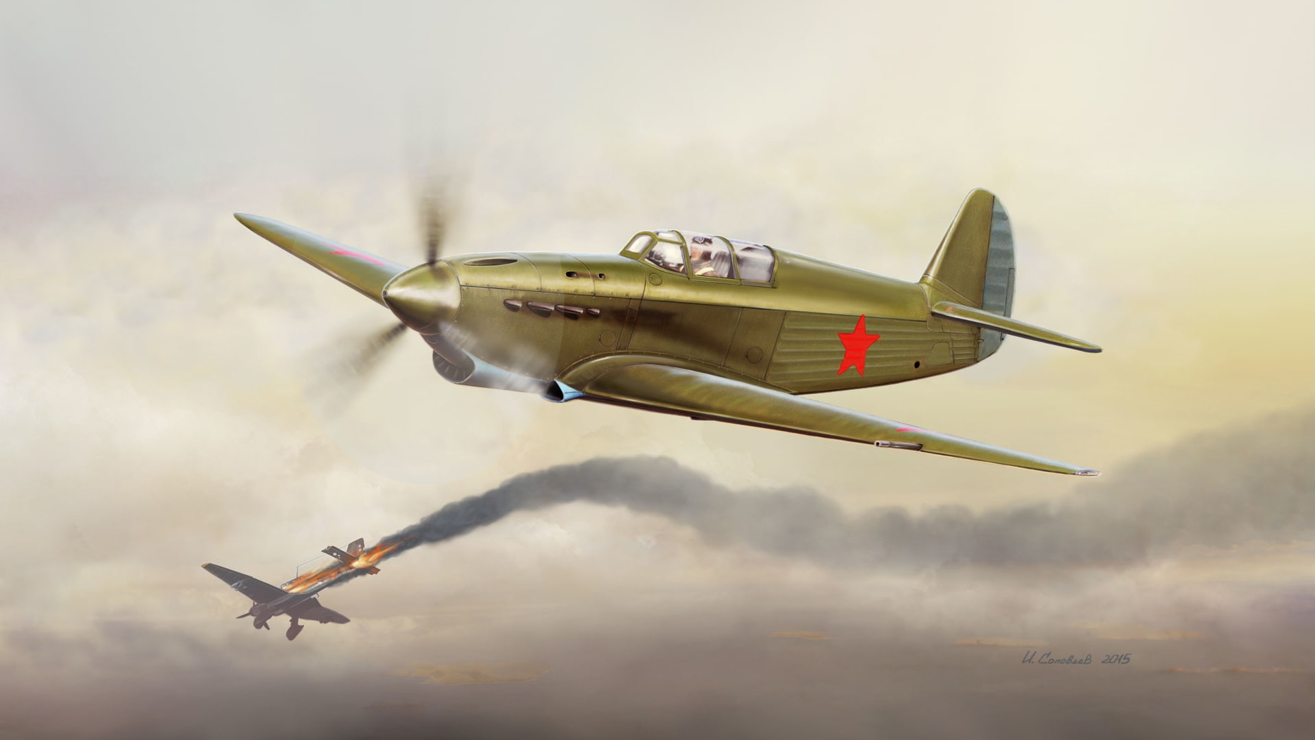 Lined, WWII, Attack, Igor Solovyev, The plane, As-1, Figure, Junkers, Downed, One, by Igor Solovyev, Ju 87, USSR, Aircraft WWII, Junkers Ju 87, The Great Patriotic War, HD Wallpaper