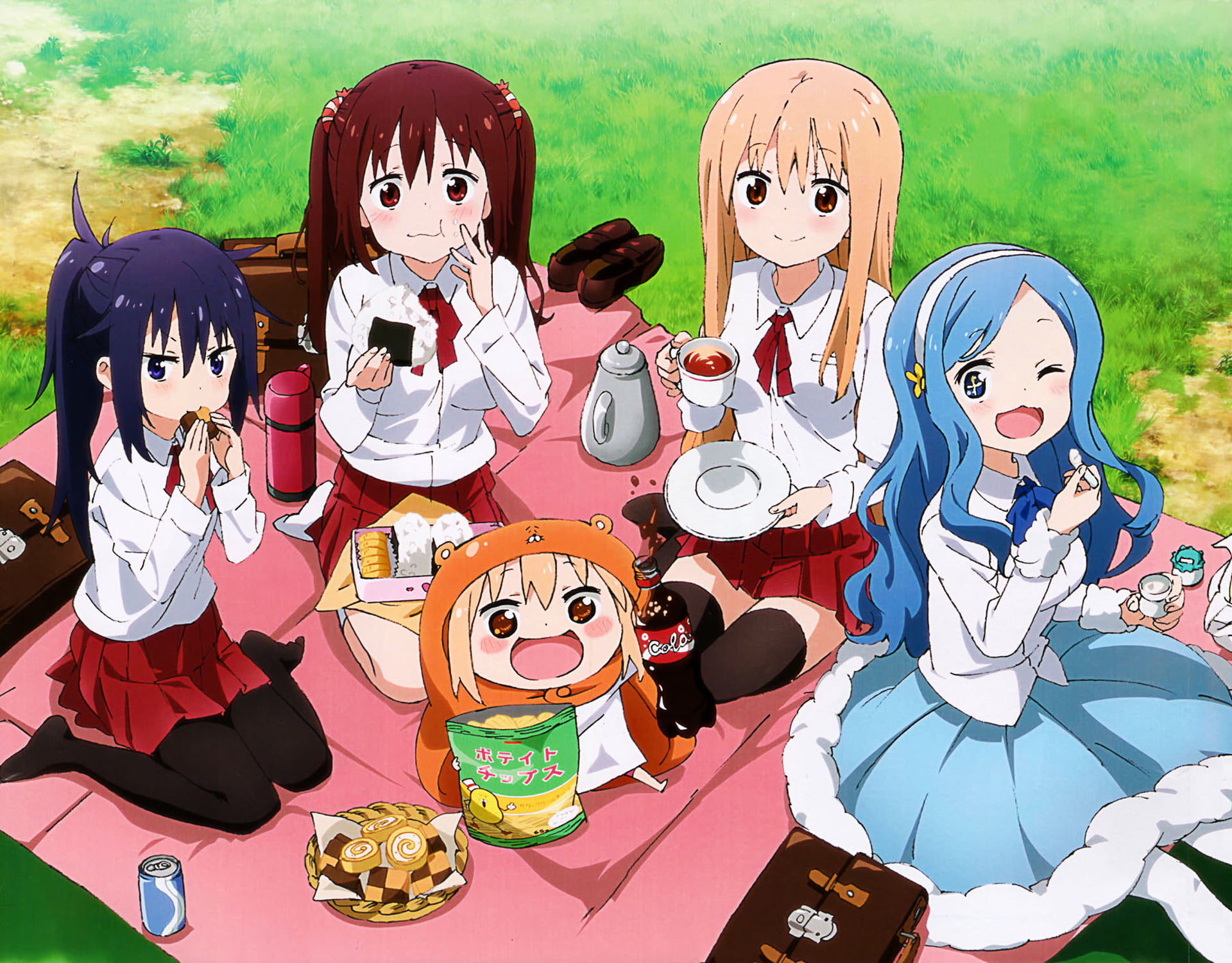 childhood, females, costume, halloween, Nana Ebina, Anime, Himouto! Umaru-chan R, high angle view, Kirie Motoba, group of people, friendship, people, Sylphinford Tachibana, HD Wallpaper