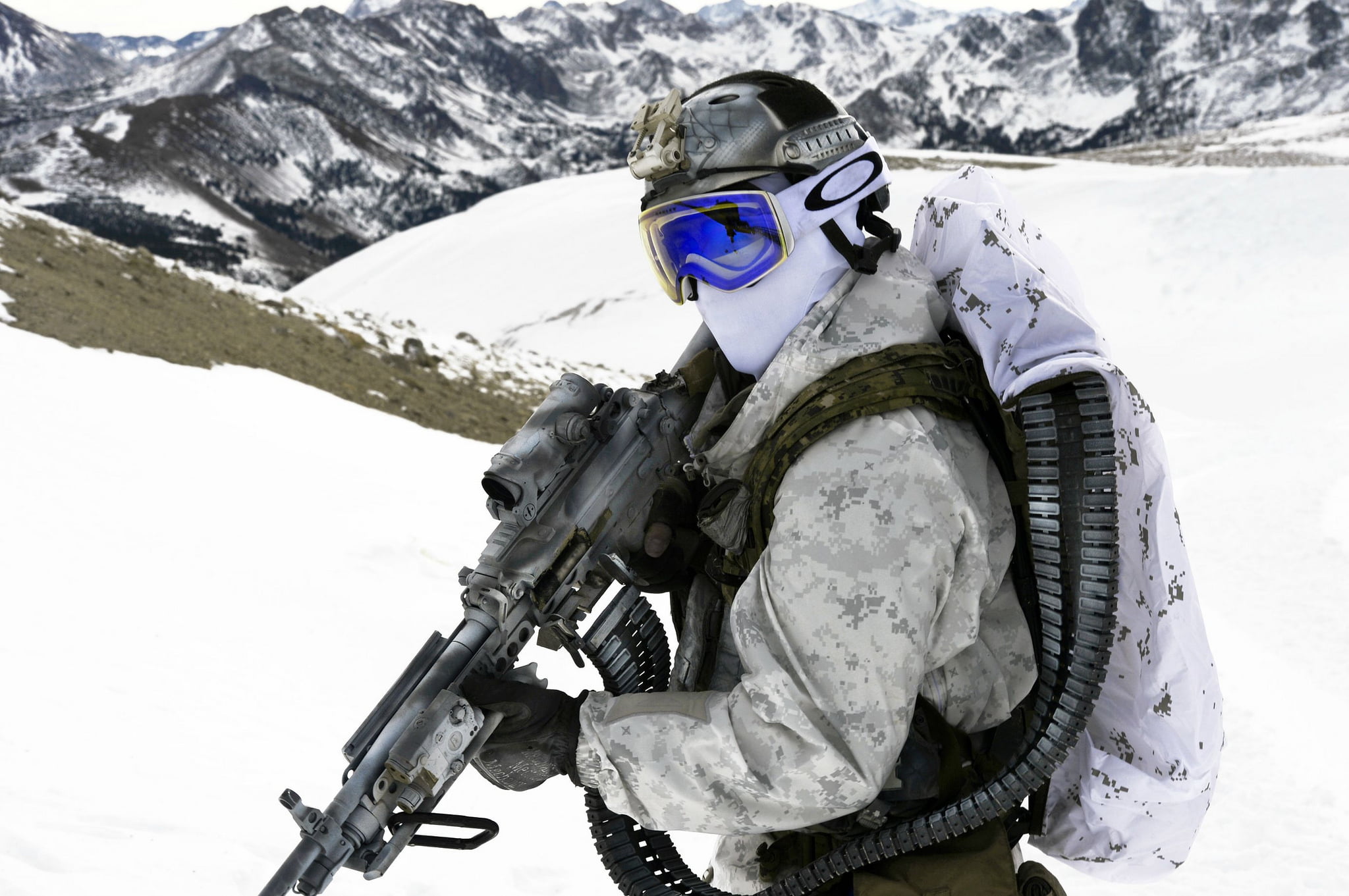 lifestyles, men, sports equipment, army, winter sport, nature, white, real people, purple, weapons, snow, s, leisure activity, oakley, snowcapped mountain, HD Wallpaper