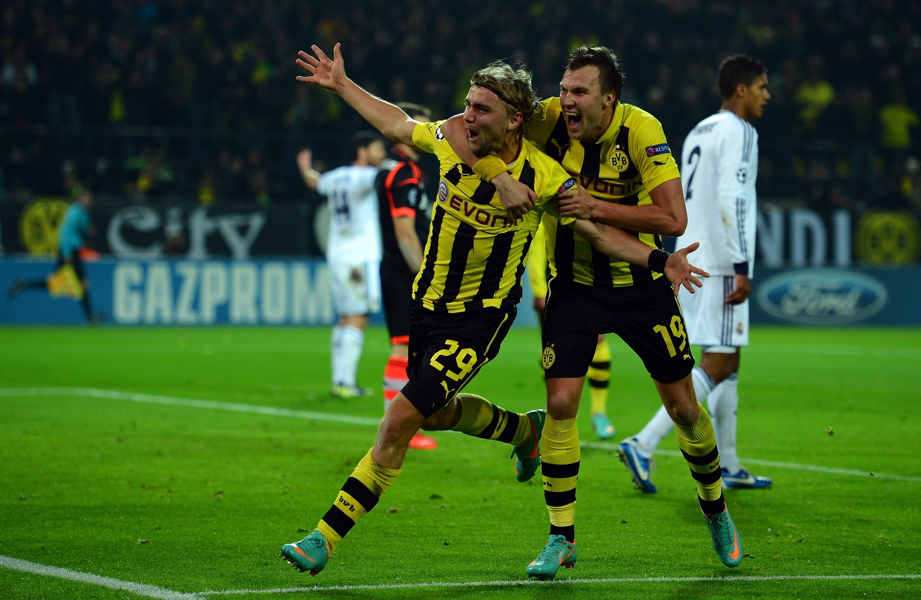 black, Marcel Schmelzer, player, Schmelzer, soccer, 2K, Champions League, Germany, the celebration, Borussia Dortmund, goal, Real Madrid, yellow, football, HD Wallpaper