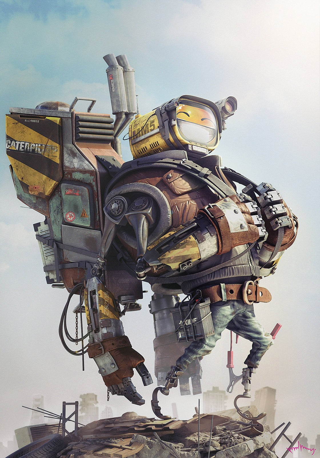caterpillar, technology, no people, the past, metal, 720P, mode of transportation, brown, illustration, outdoors, architecture, air vehicle, robot, city, Phone HD Wallpaper