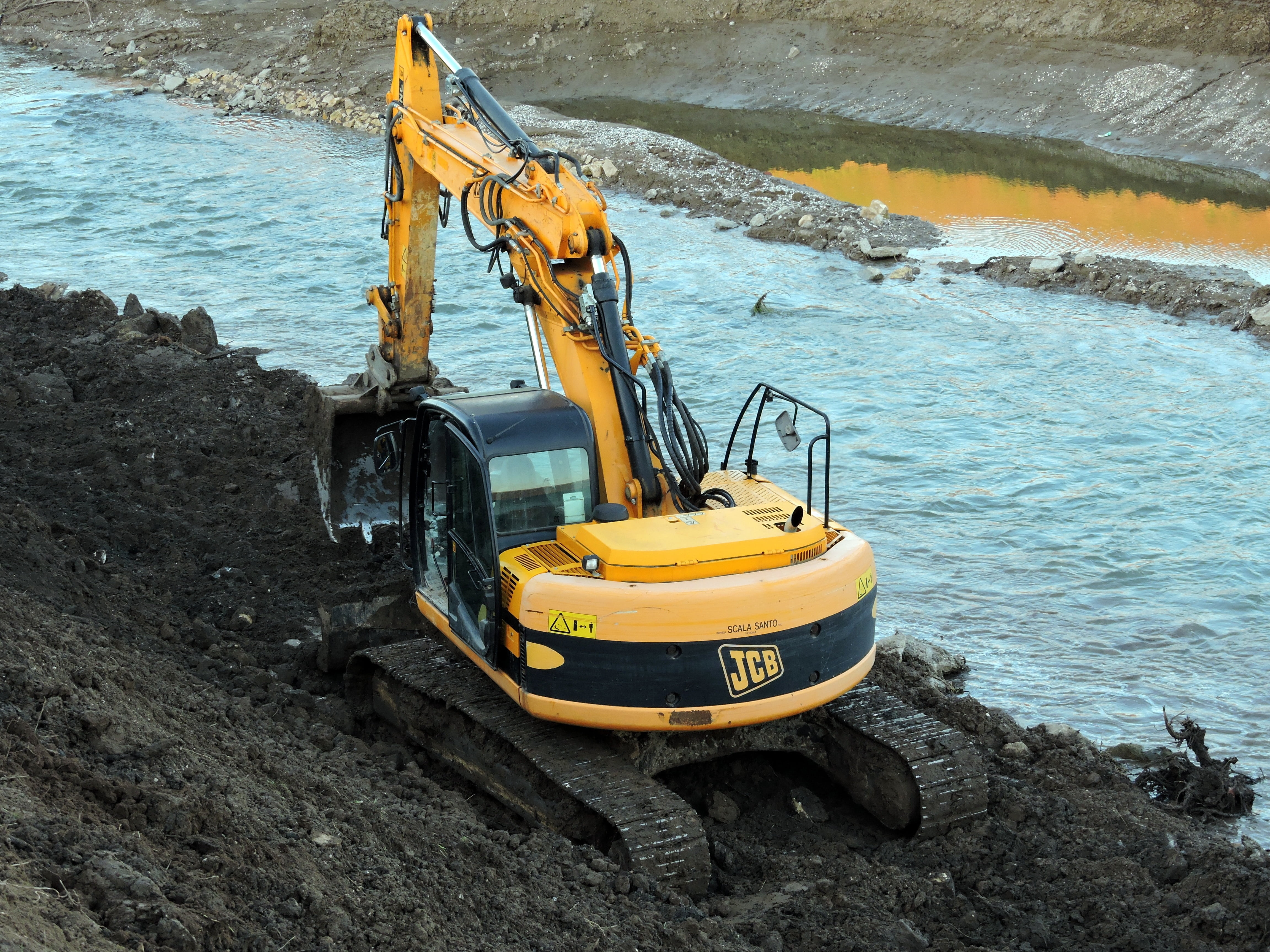 yellow, construction equipment, revolving, tire, bulldozer, construction machinery, excavator, high angle view, outdoors, water, no people, sea, earth mover, HD Wallpaper
