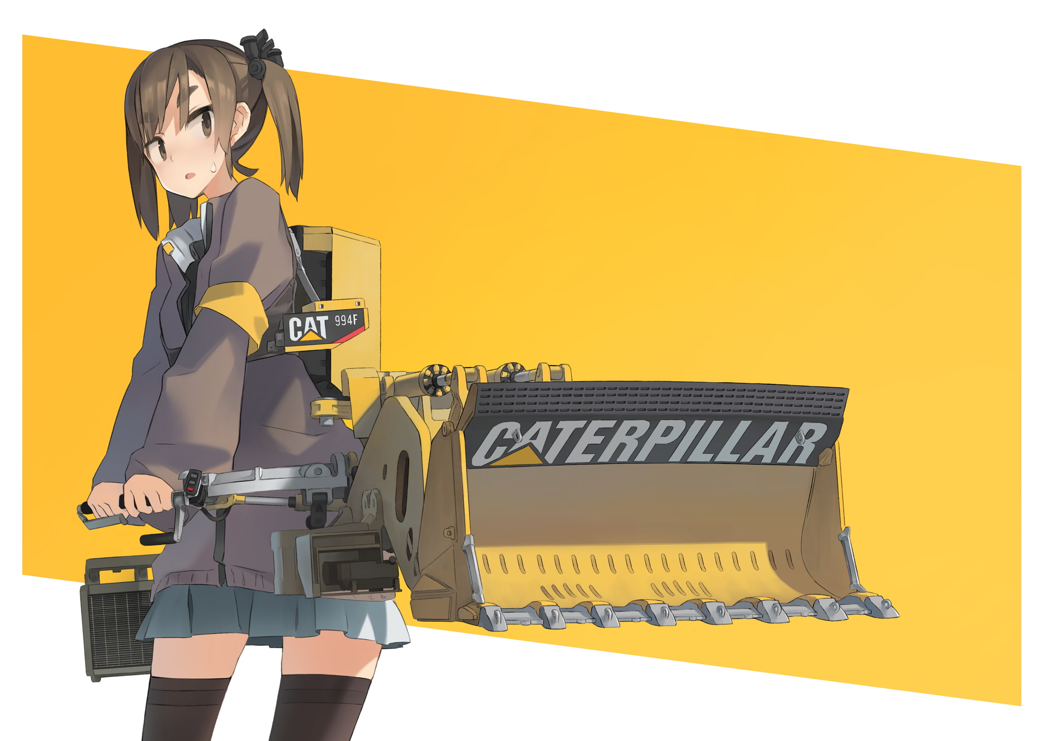 anime, anime girls, 1080P, original characters, construction vehicles, HD Wallpaper