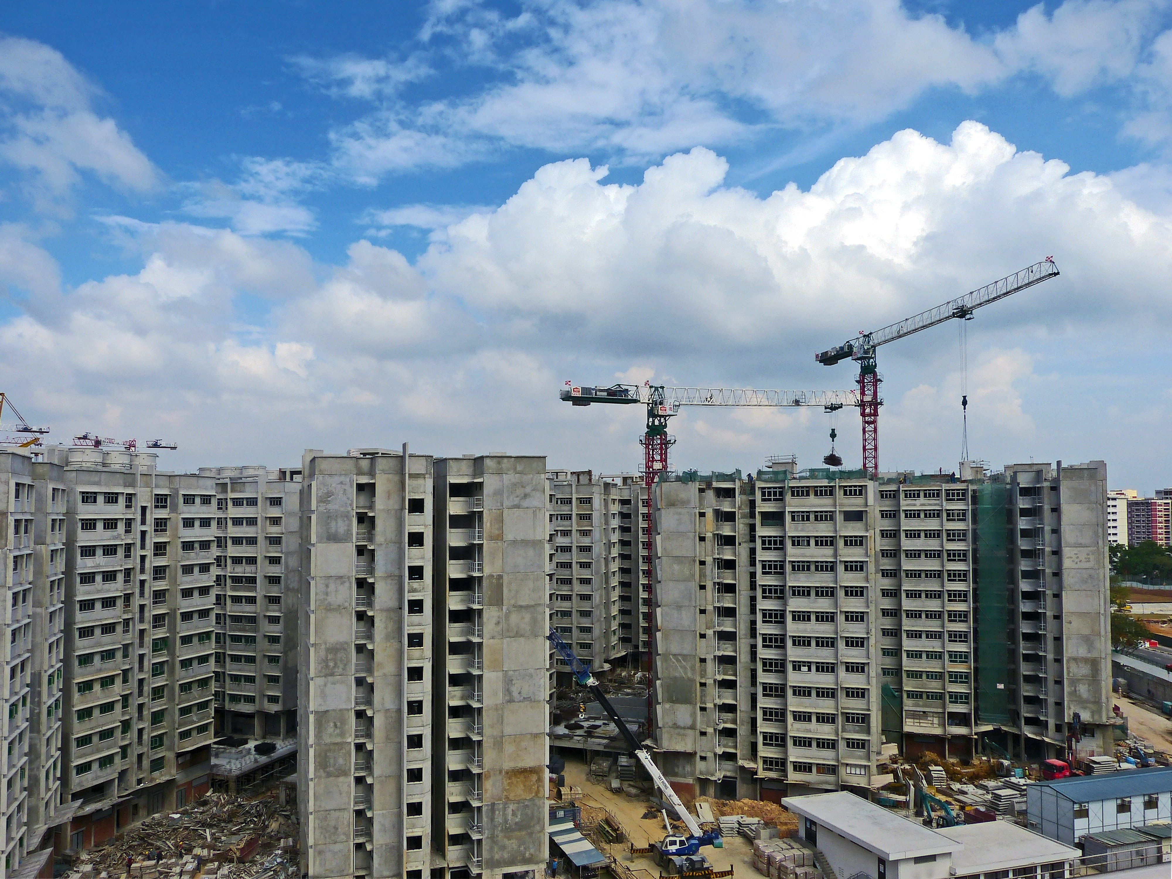 outdoors, apartment, cloud - sky, construction, singapore, housing, incomplete, 4K, building Exterior, housing Development, heavy equipment, cloudy, rise, HD Wallpaper
