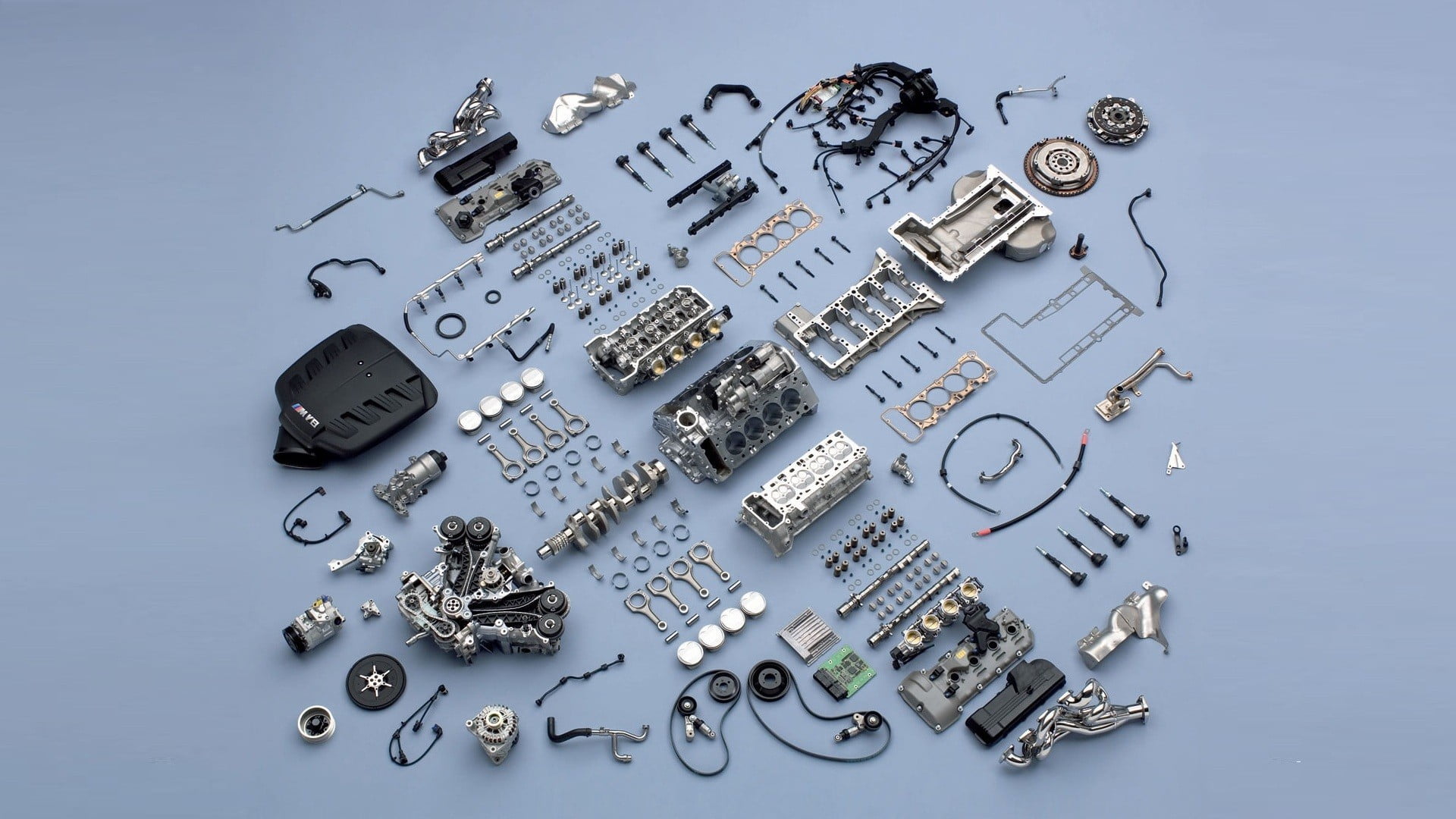 engines, 1080P, directly above, high angle view, text, industry, blue, indoors, colored background, large group of objects, simple background, close-up, HD Wallpaper
