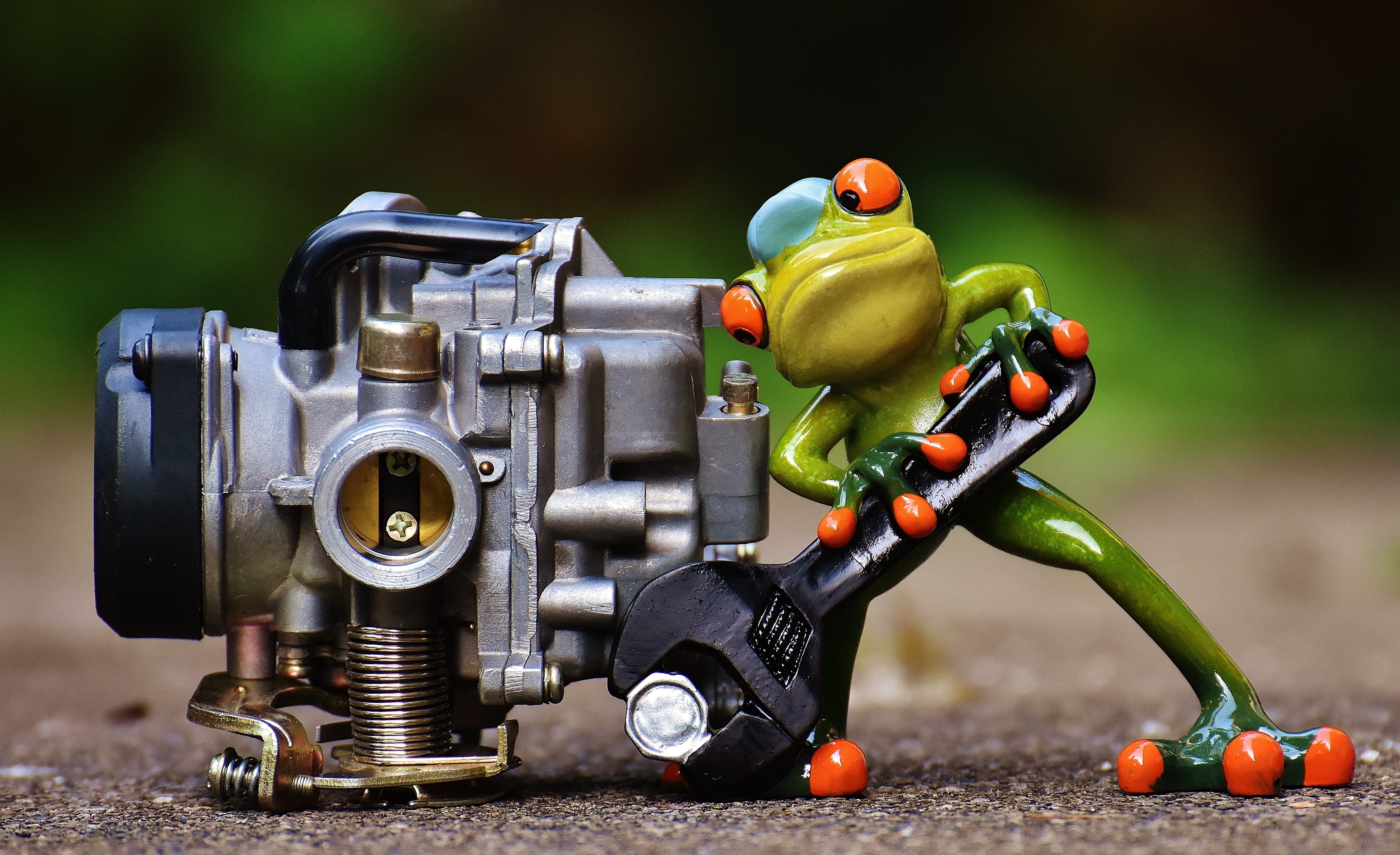 wrench, red, selective focus, metal, tree, still life, toy, male likeness, outdoors, close-up, human representation, gray, engine, photography themes, day, HD Wallpaper