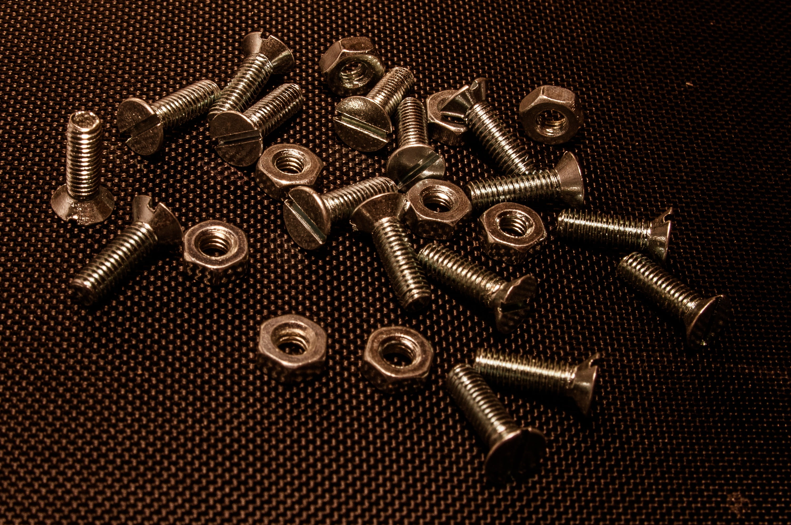 silver colored, mother, technology, no people, metallic, screw, abundance, 2K, studio shot, metal, alloy, iron, nut - Fastener, repairing, thread, large group of objects, HD Wallpaper