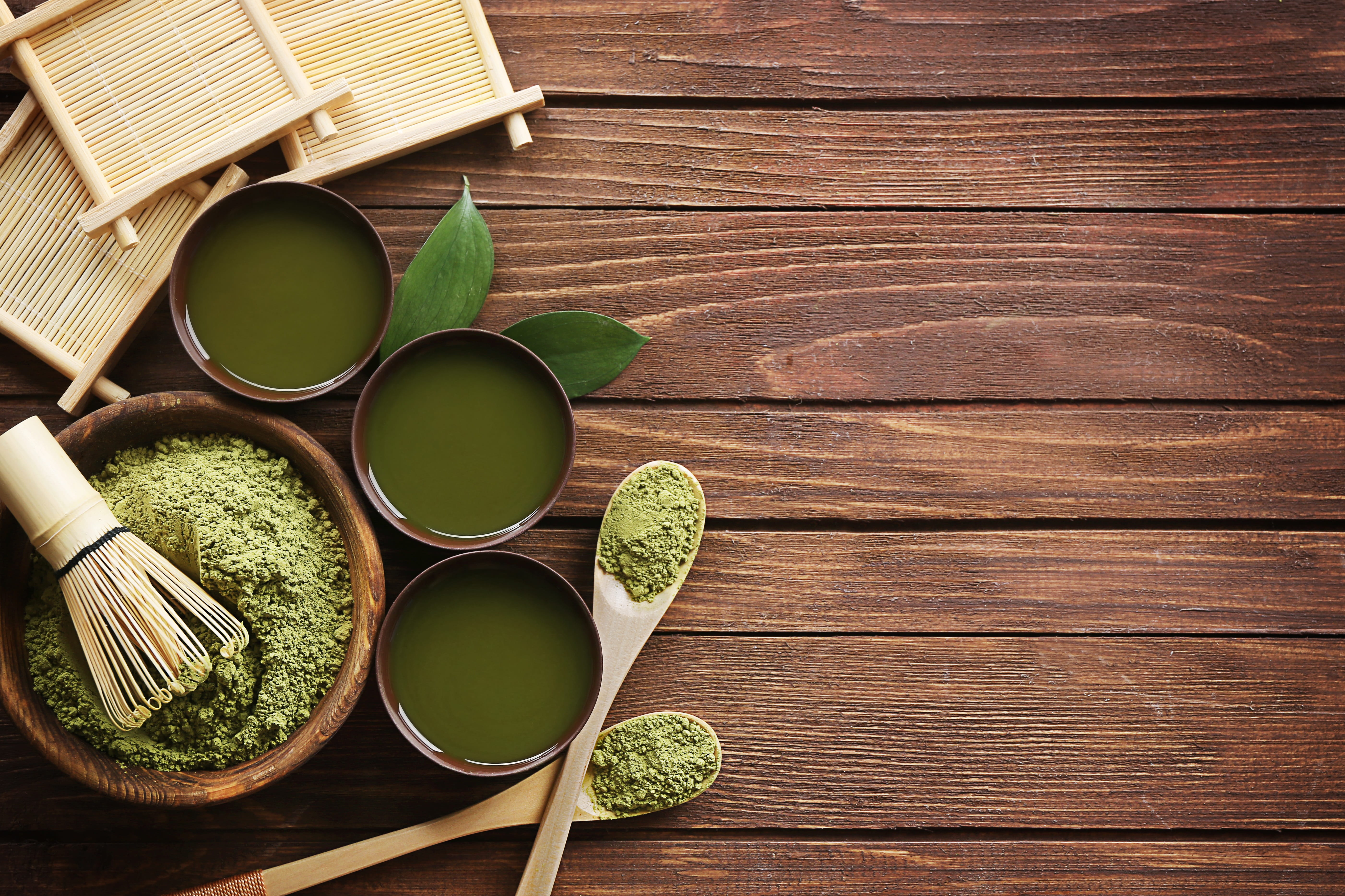 group of objects, blank, plant, directly above, leaf, bowl, green Color, powder, fresh, healthy, no people, matcha, herb, plant part, matcha powder, nature, HD Wallpaper