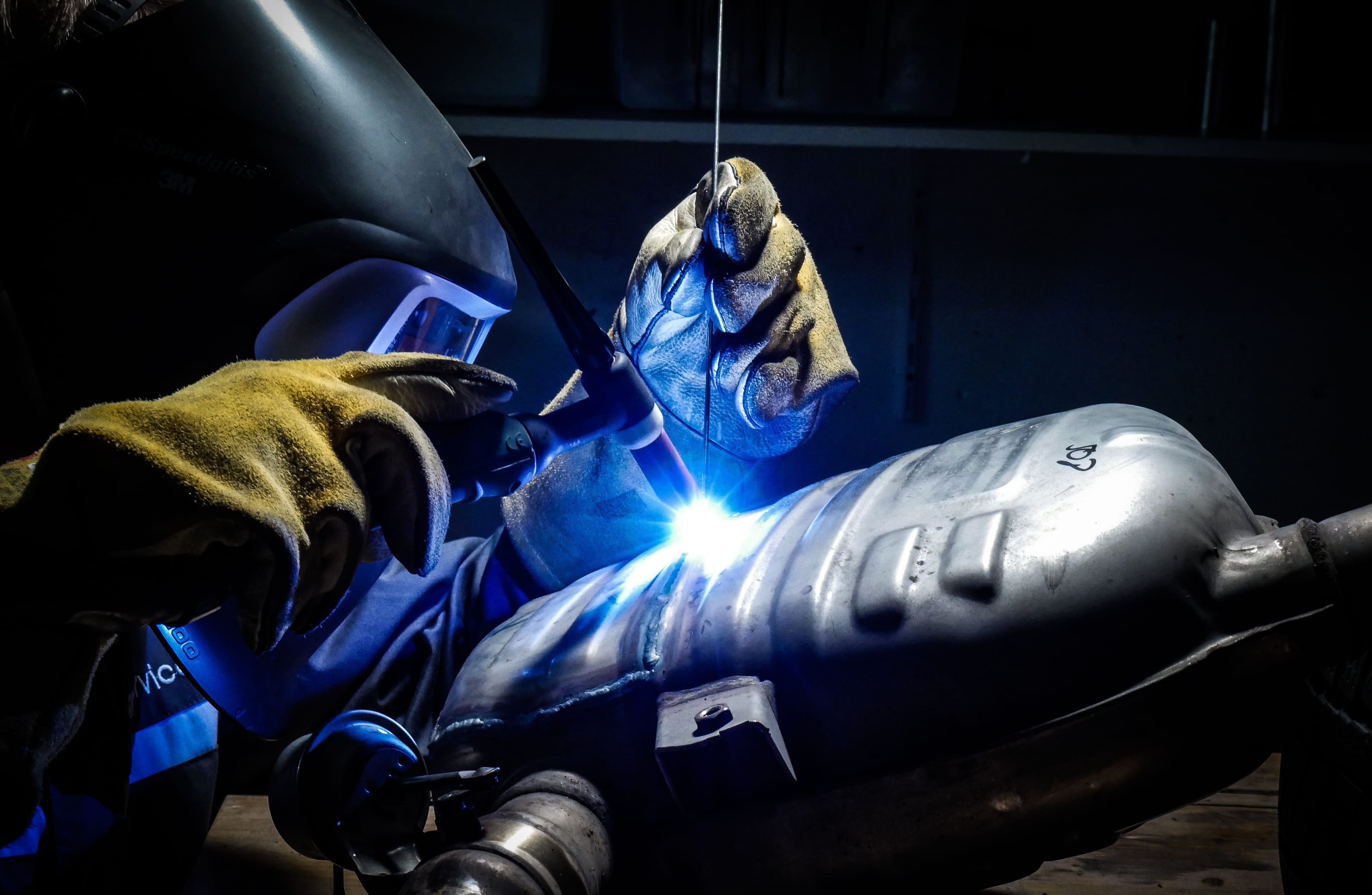 grey, men, protective workwear, metal, metal industry, safety, mask, protective glove, three quarter length, holding, security, vehicle, blue, welder, obscured face, HD Wallpaper