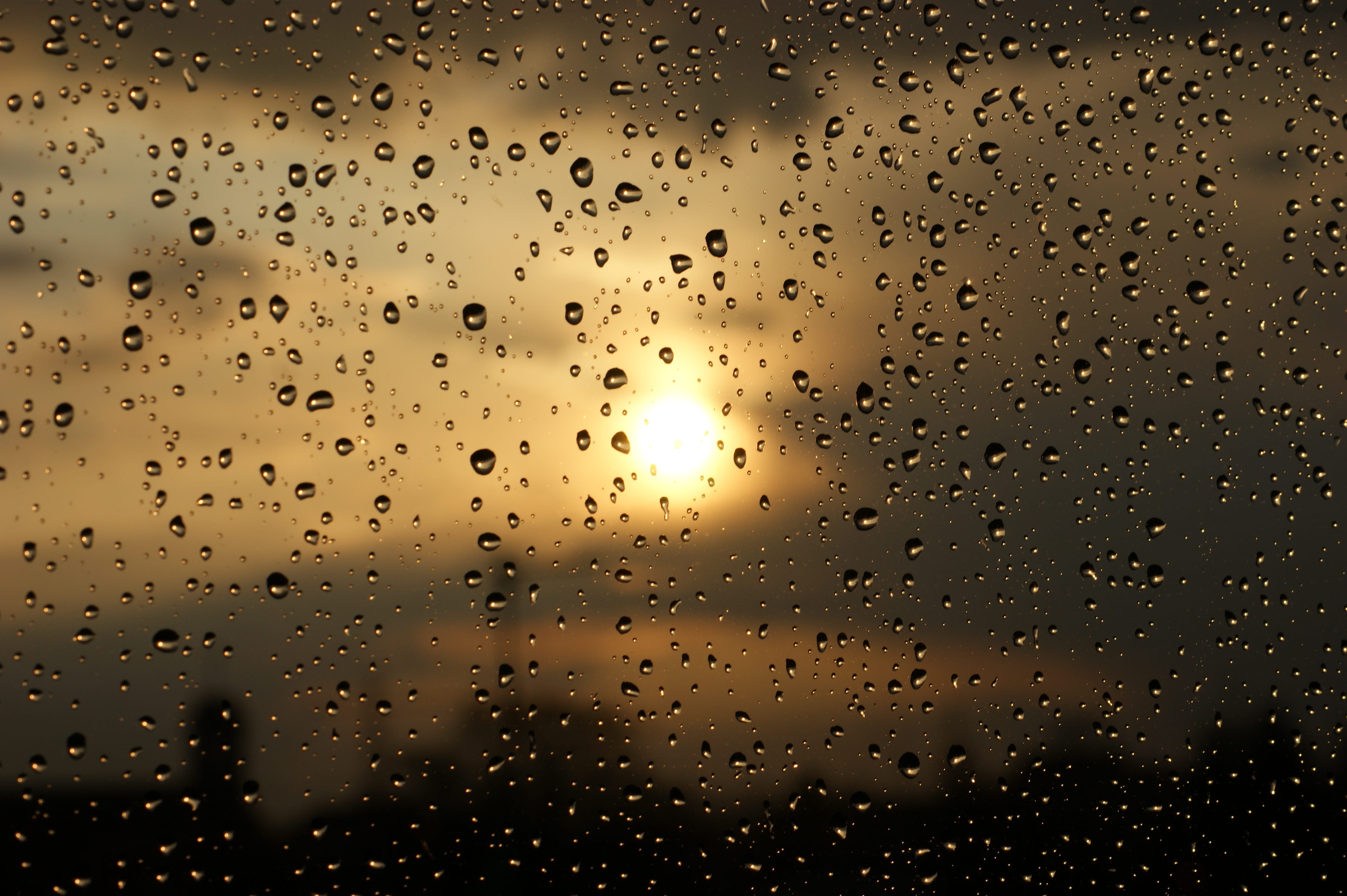 nature, glass - material, clouds, drops of water, drop, wet, no people, droplets, full frame, indoors, pane, drops, water, the background, sunset, rainy season, HD Wallpaper