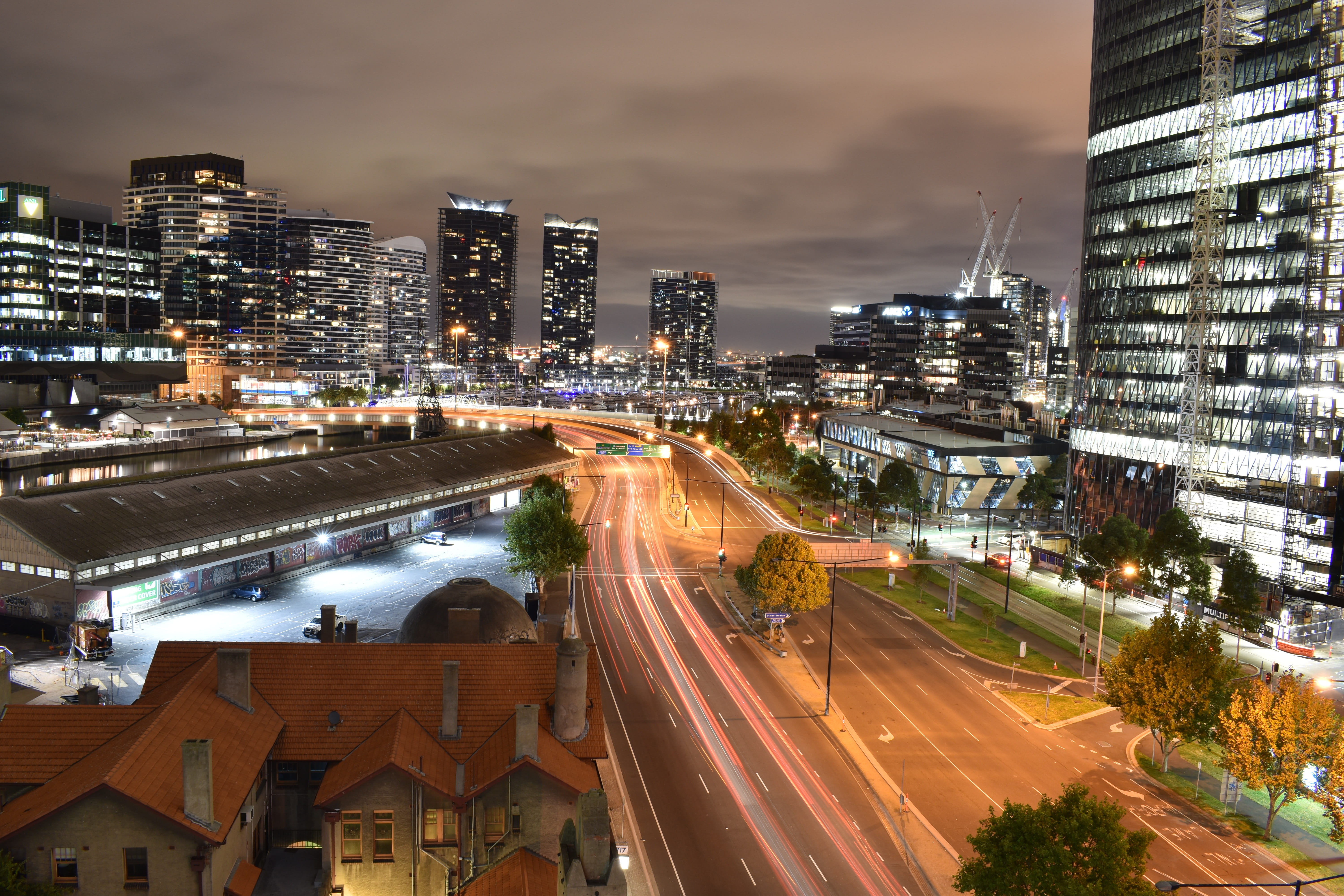 buildings, nature, cbd, skyline, motion, city street, victoria, australia, mode of transportation, sky, architecture, building, built structure, road, no people, HD Wallpaper