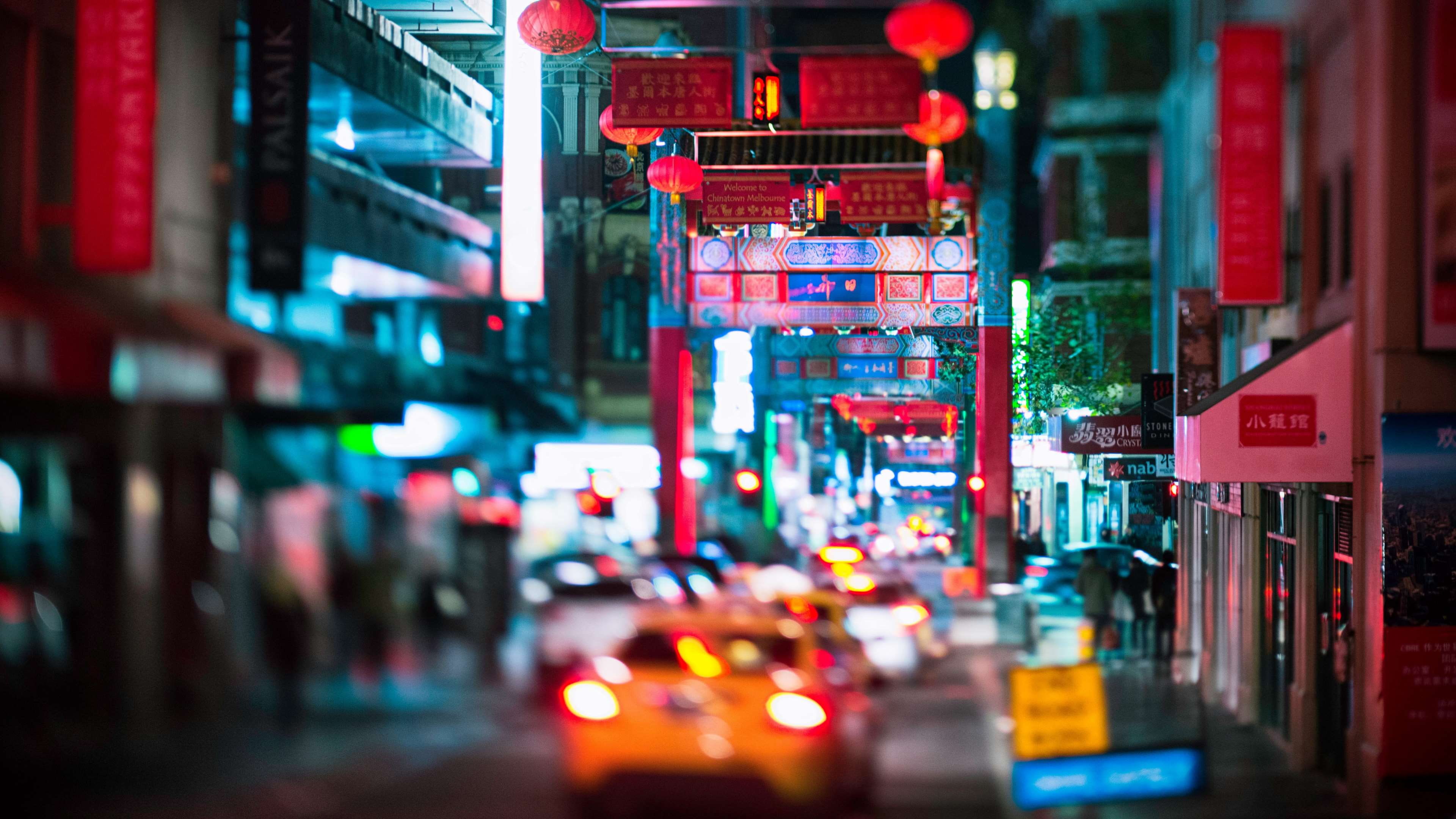 illuminated, victoria, city, city street, city life, chinatown, motion, travel, business, no people, melbourne, 4K, urban, car, traffic, cbd, culture, HD Wallpaper