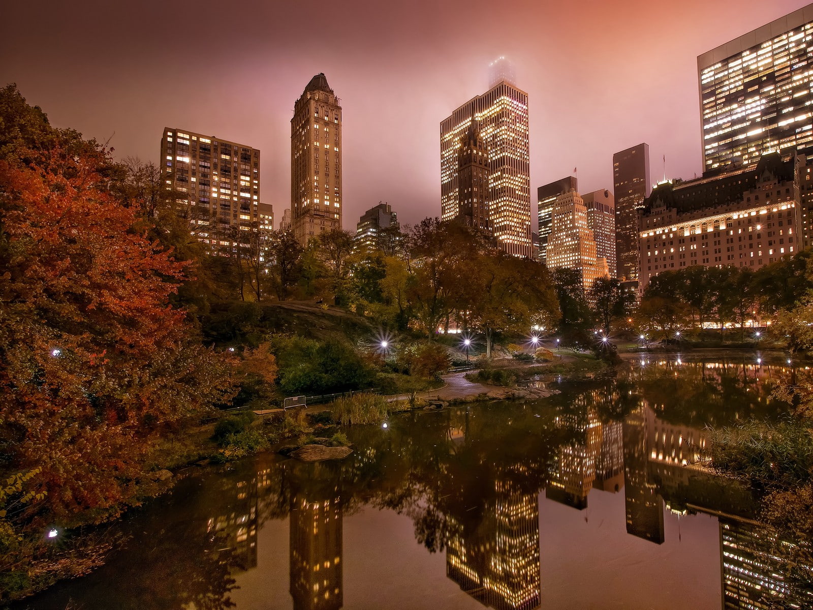 720P, Central Park, city, pond, New York City, HD Wallpaper