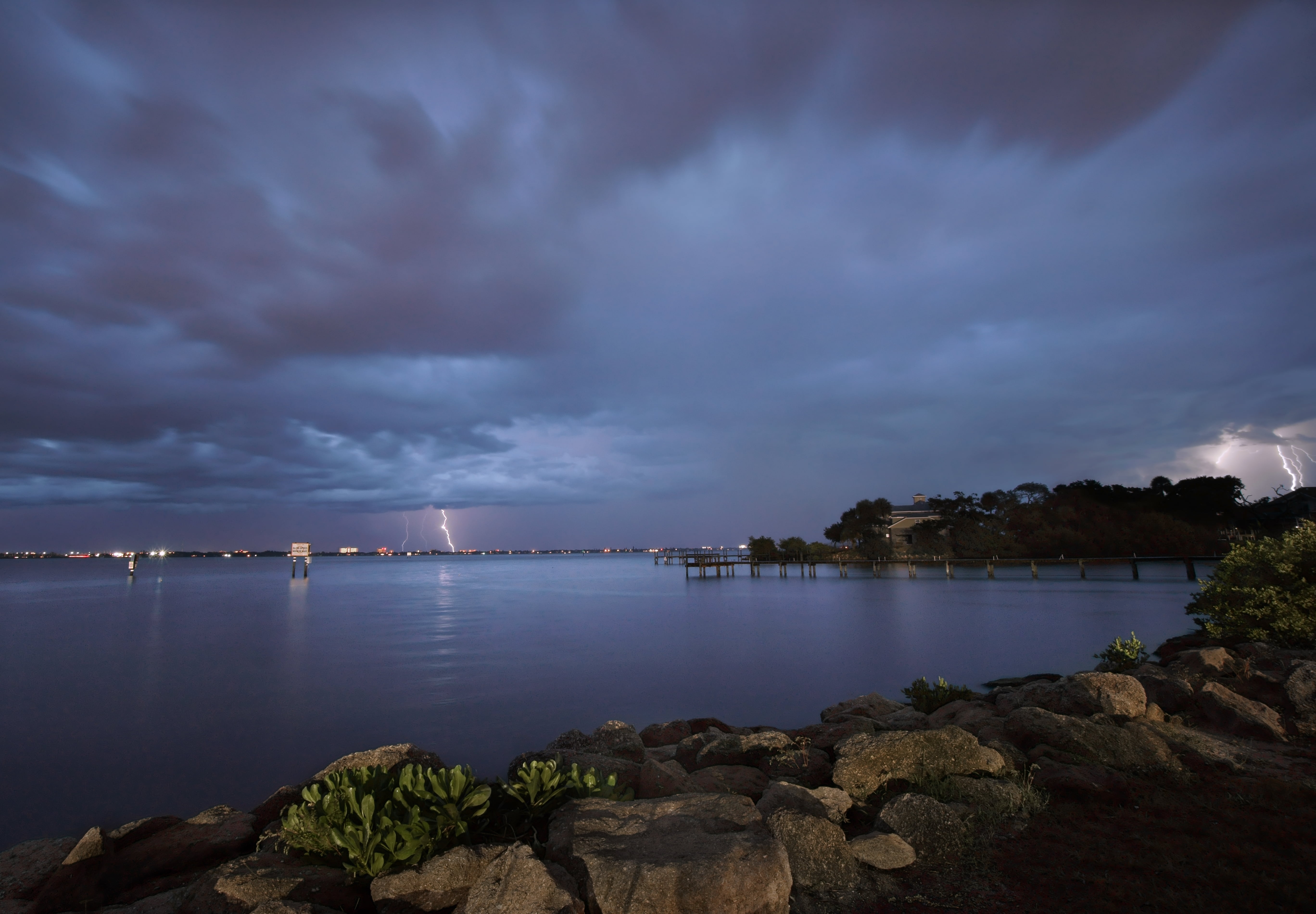 ballard  park, 5K, USA, photography, body of water, tiem, Brevard County, water, body, Light show, indian  river  lagoon, night, Melbourne  Florida, landscape photography, HD Wallpaper