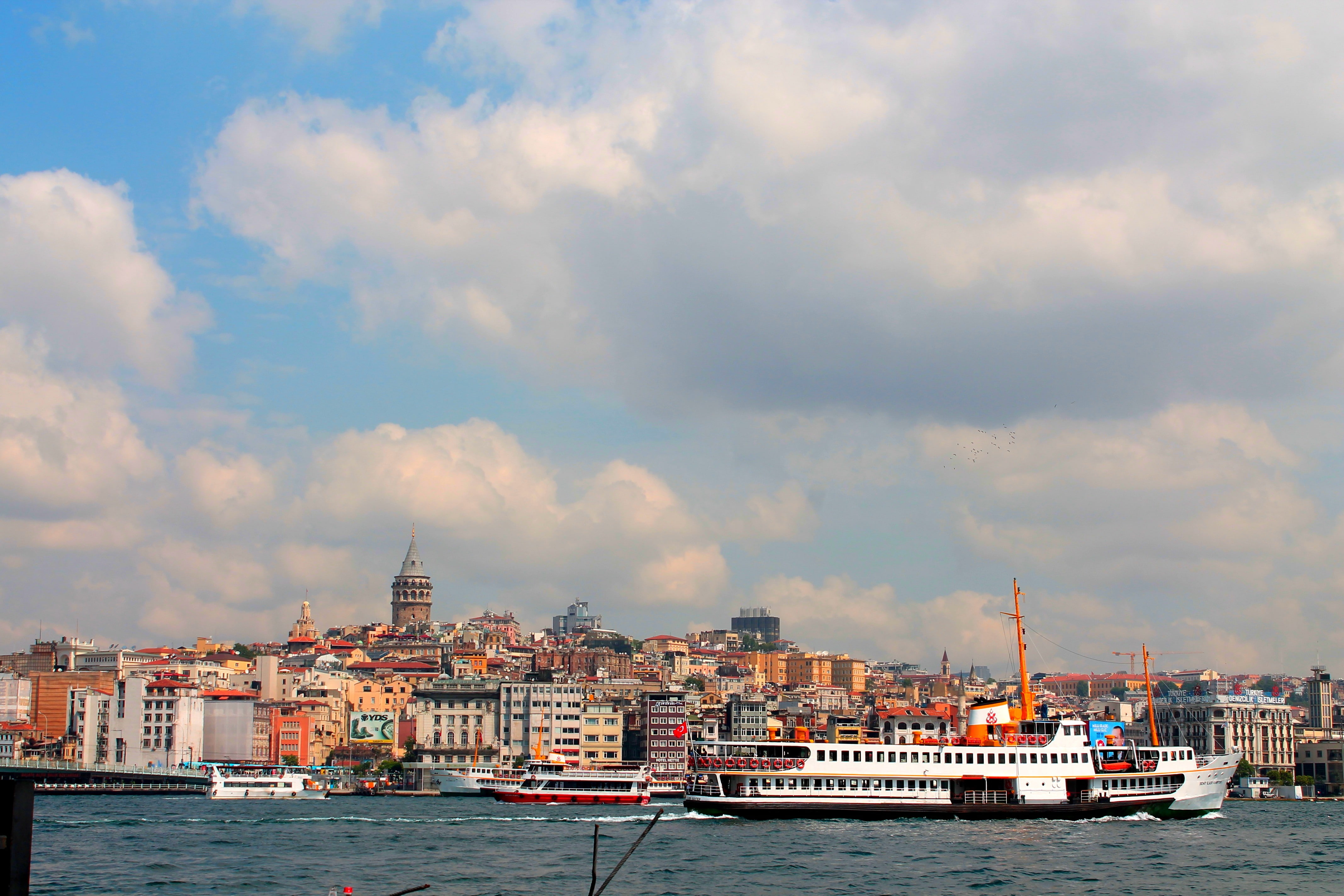 built structure, istanbul photography canon city galata galata kulesi, building exterior, transportation, passenger craft, outdoors, sky, waterfront, ship, HD Wallpaper